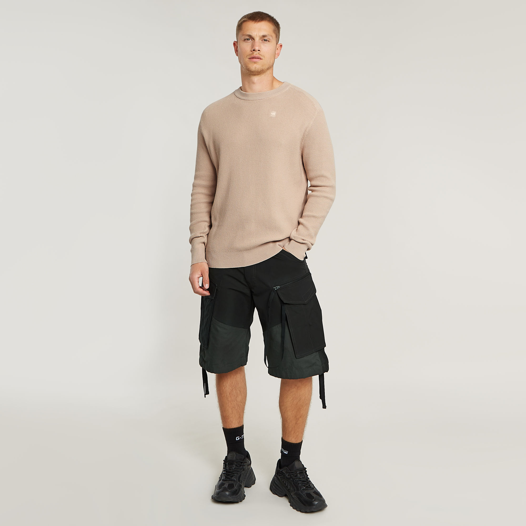 Thumbnail - Serrated Knitted Sweater - Pink - Herren