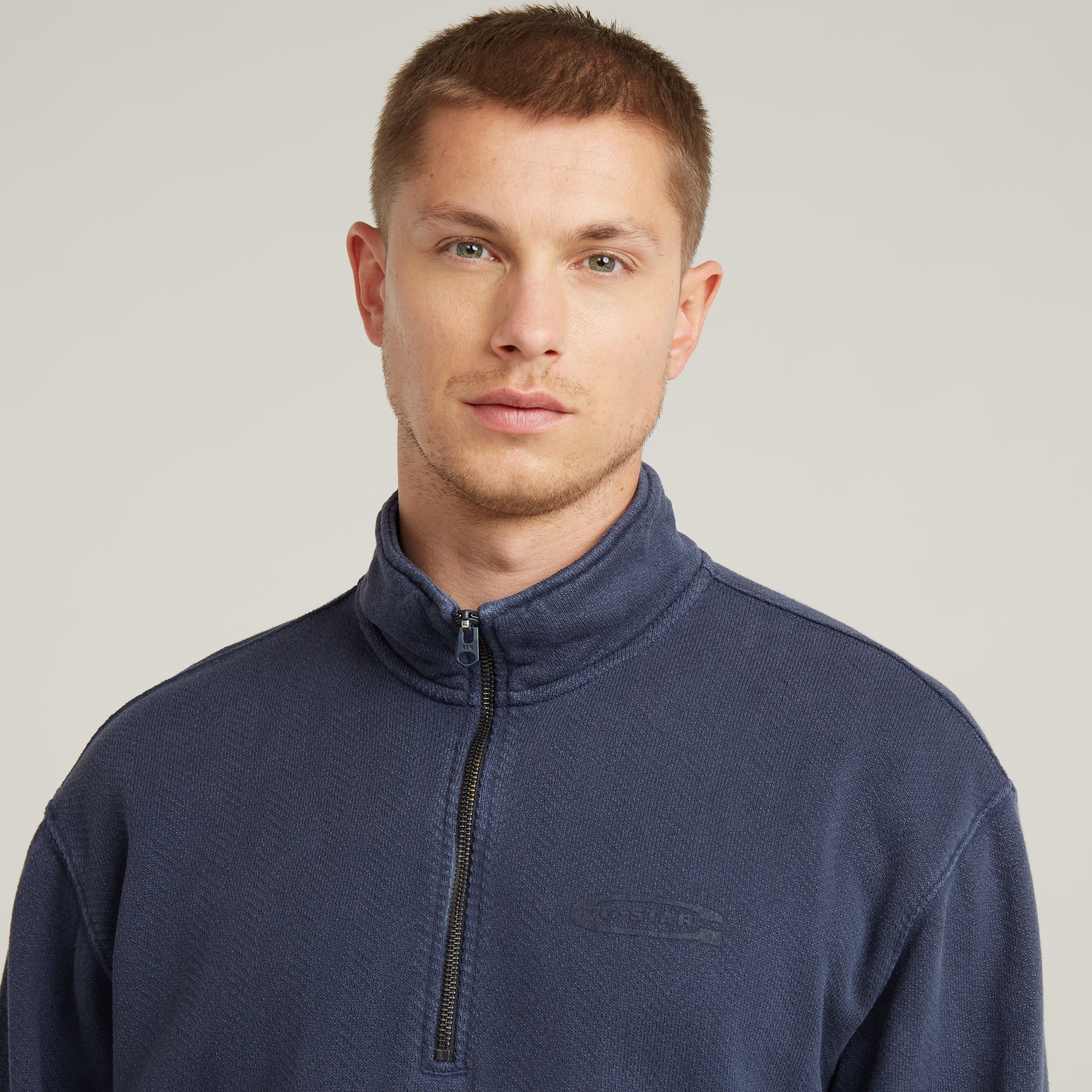 G-Star RAW Washed Half Zip Relaxed Sweater Donkerblauw Heren