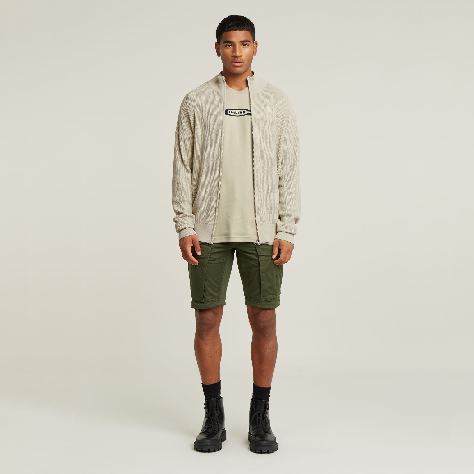 G-Star RAW Serrated Gebreid Vest Met Rits Beige Heren
