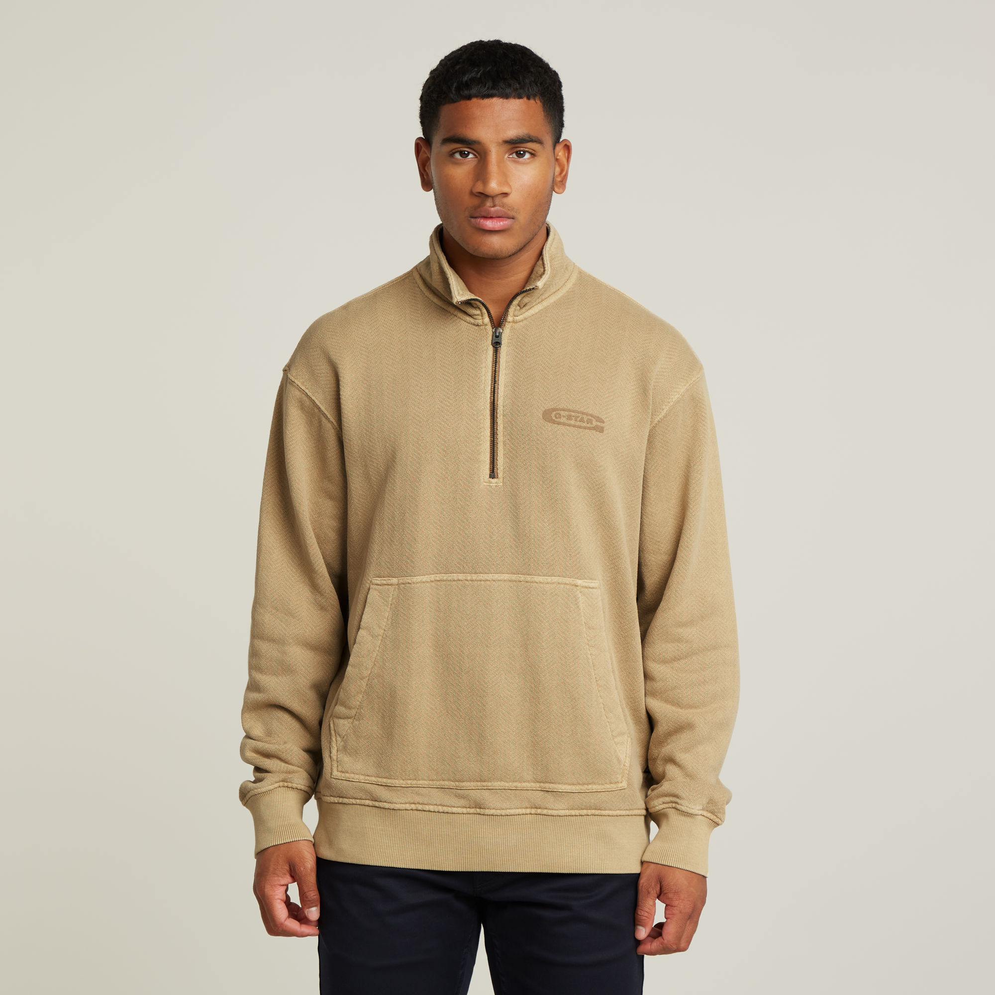 

Washed Half Zip Relaxed Sweater - Beige - Men