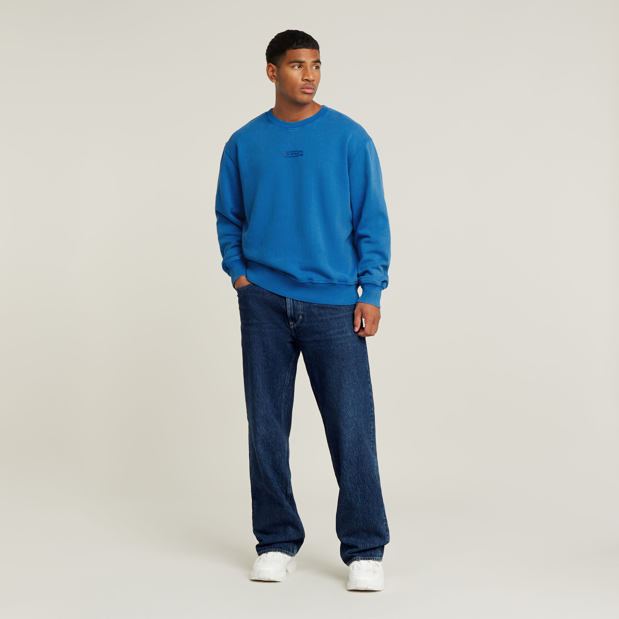 G-Star RAW Washed Relaxed Sweater Midden blauw Heren