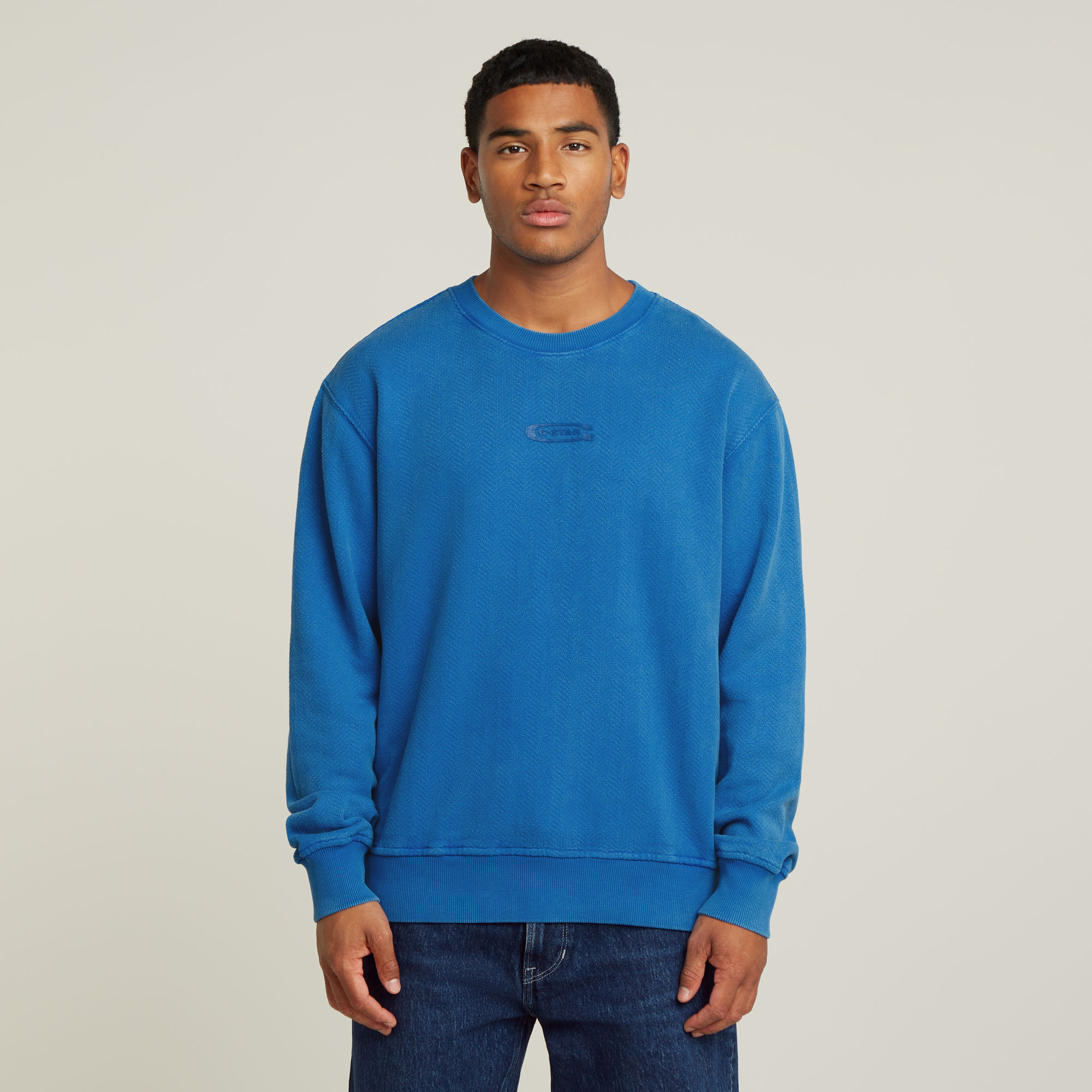 Washed Relaxed Sweater - Mittelblau - Herren