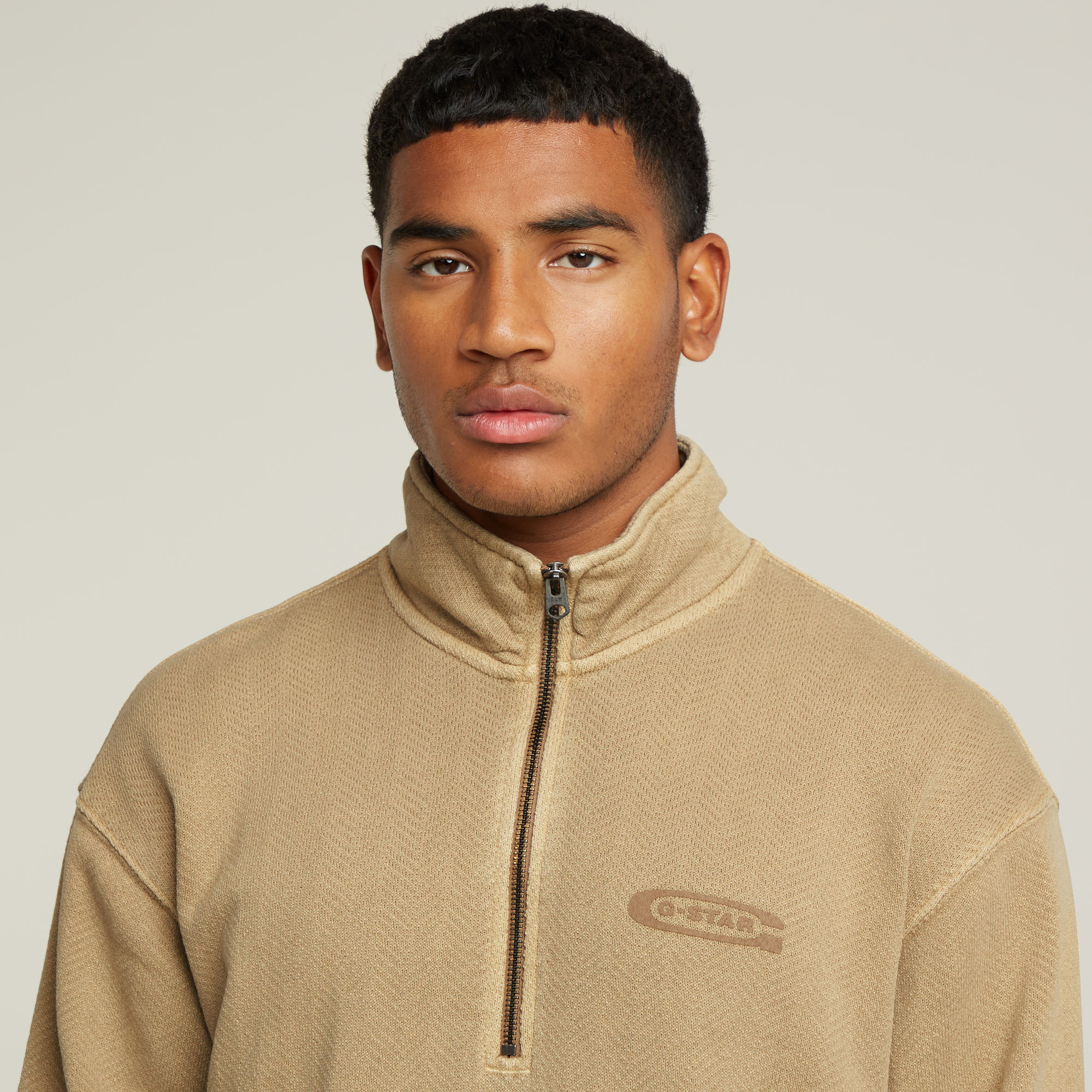 G-Star RAW Washed Half Zip Relaxed Sweater Beige Heren
