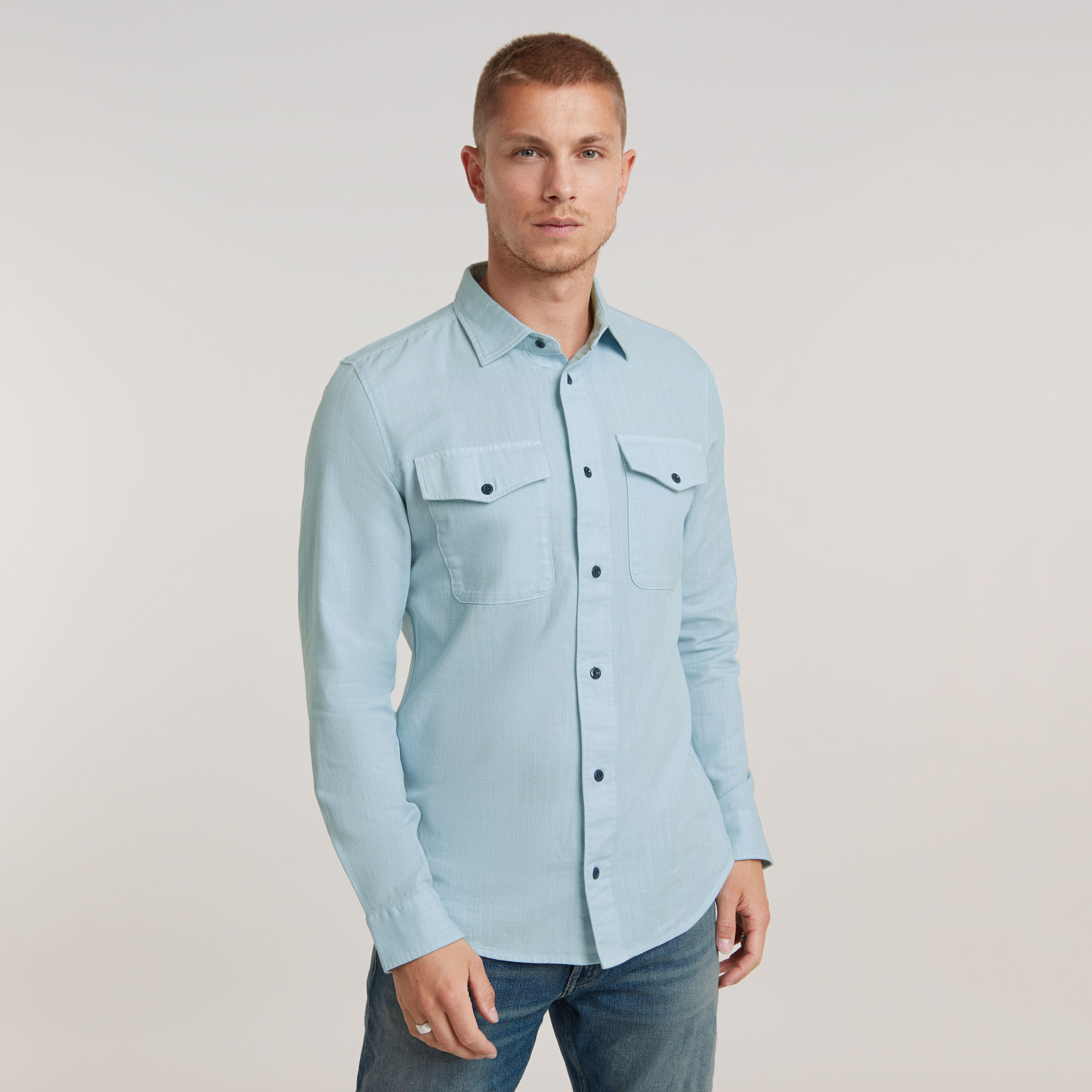 Marine Slim Hemd - Mittelblau - Herren