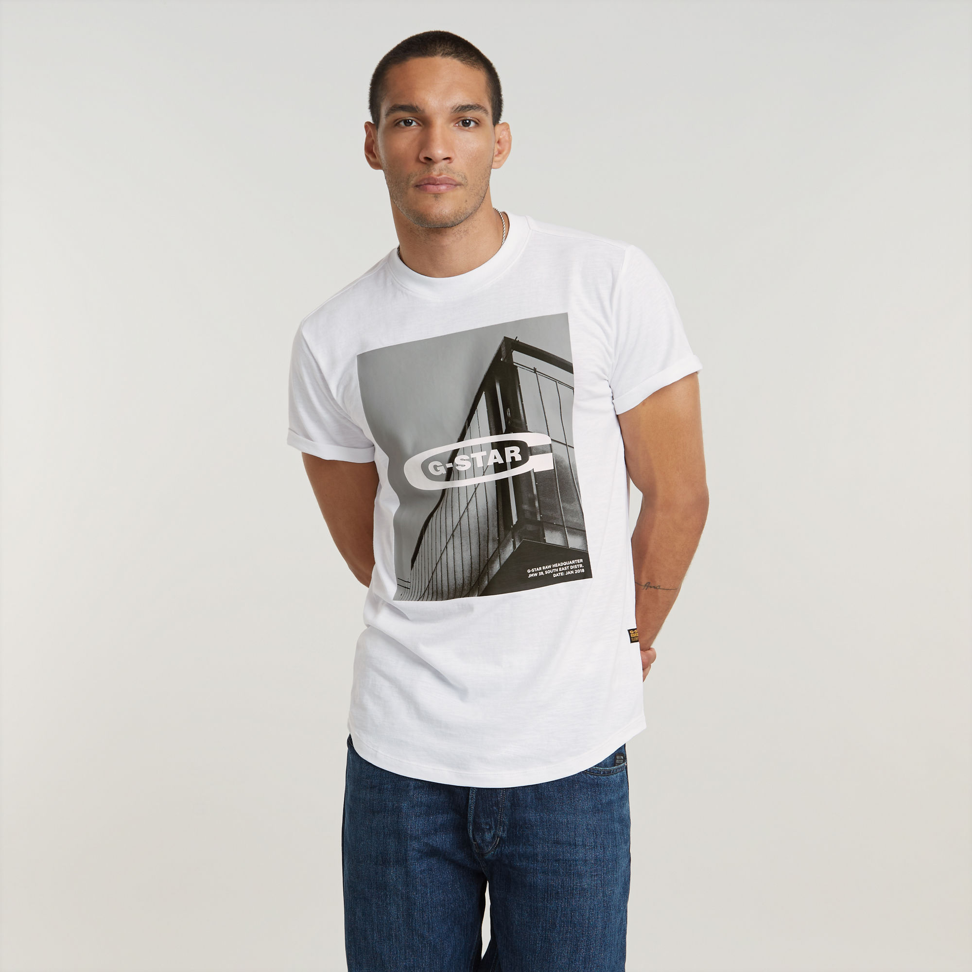 G-Star RAW HQ Old School Logo Lash T-Shirt Wit Heren