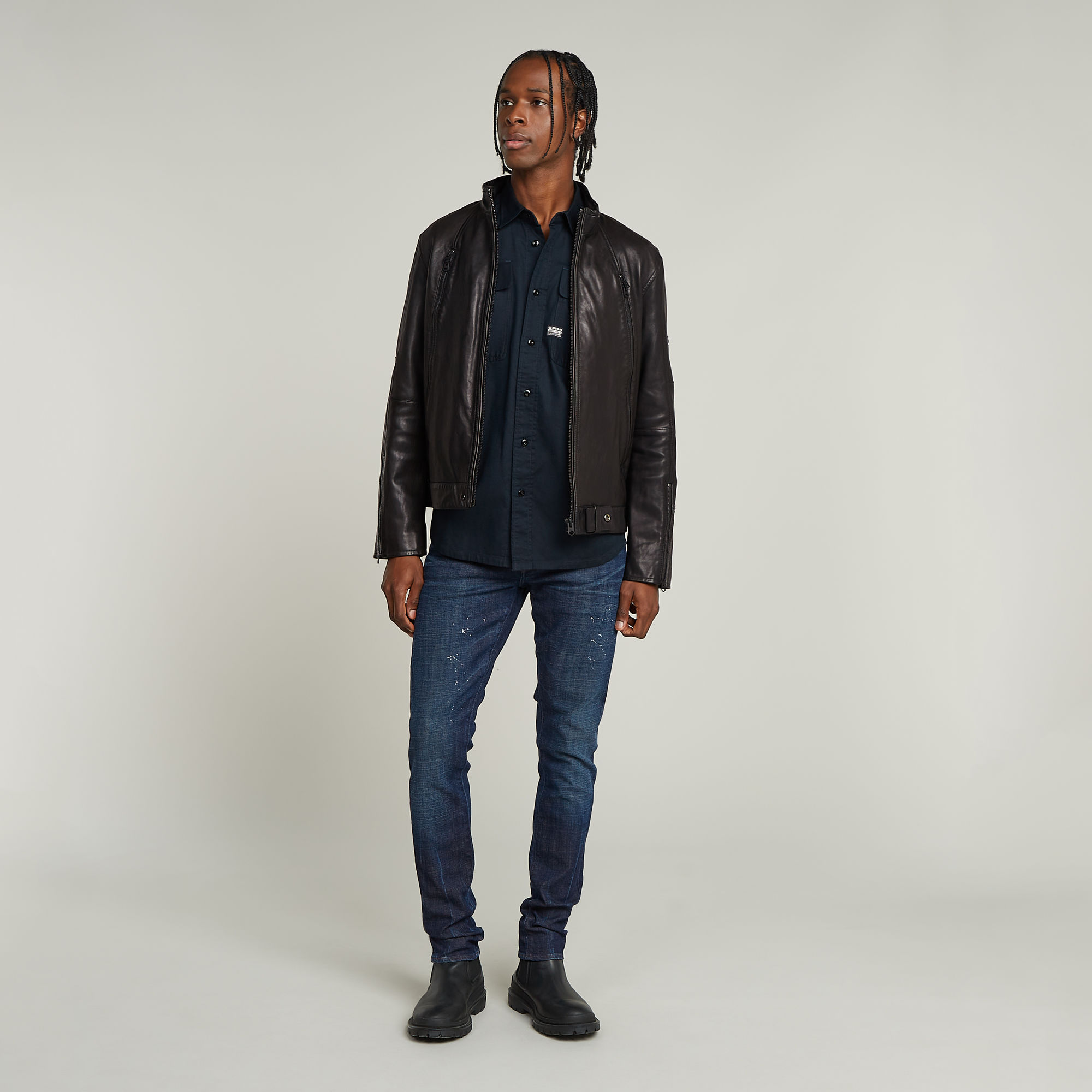 G-Star RAW Lederen Bikerjack Zwart Heren