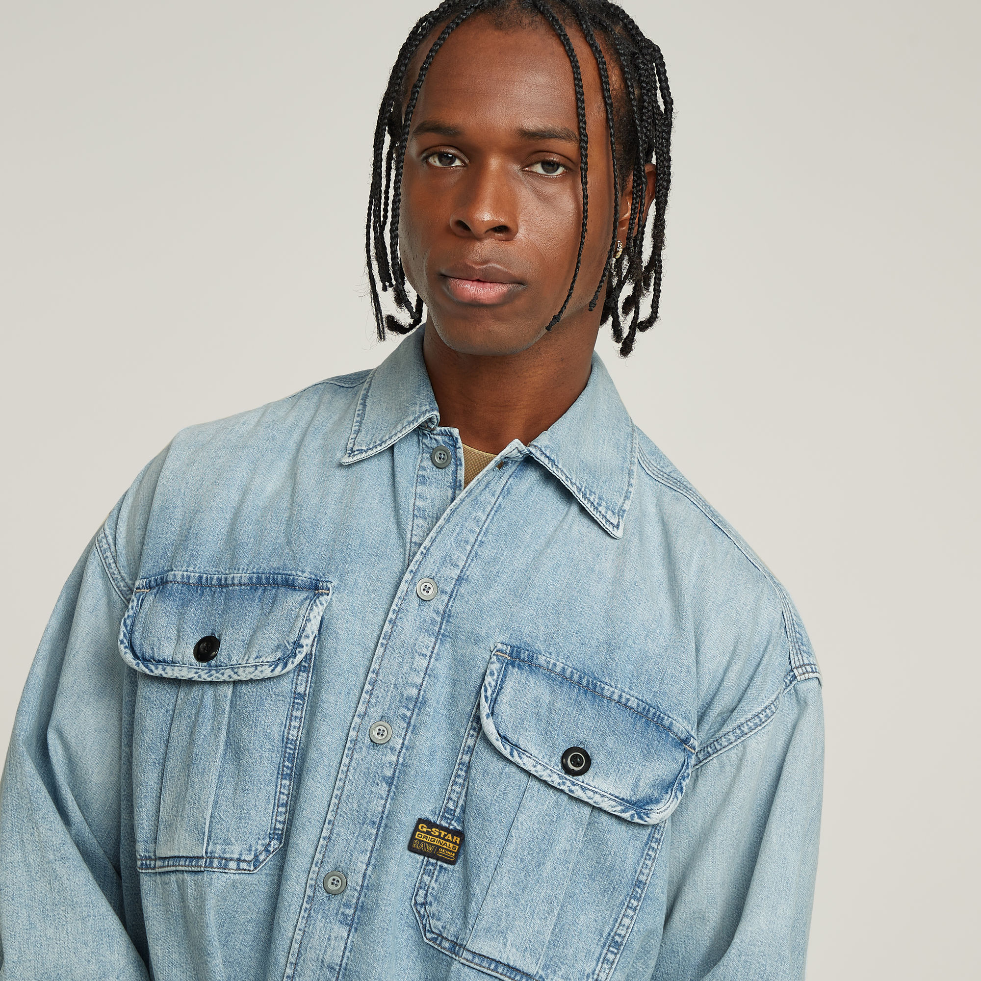 G-Star RAW Pleated 2-Pocket Boxy Shirt Lichtblauw Heren