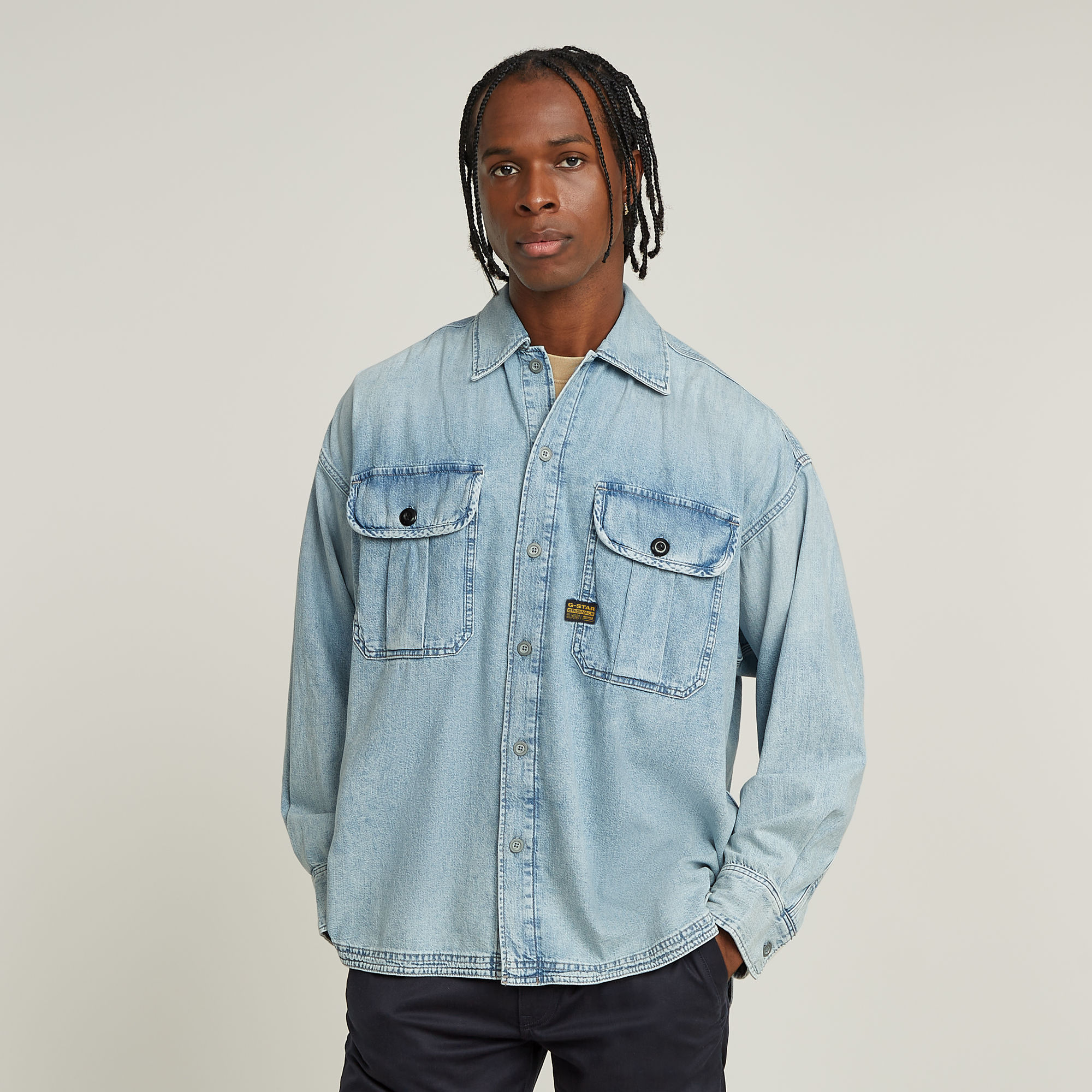 

Pleated 2-Pocket Boxy Shirt - Light blue - Men