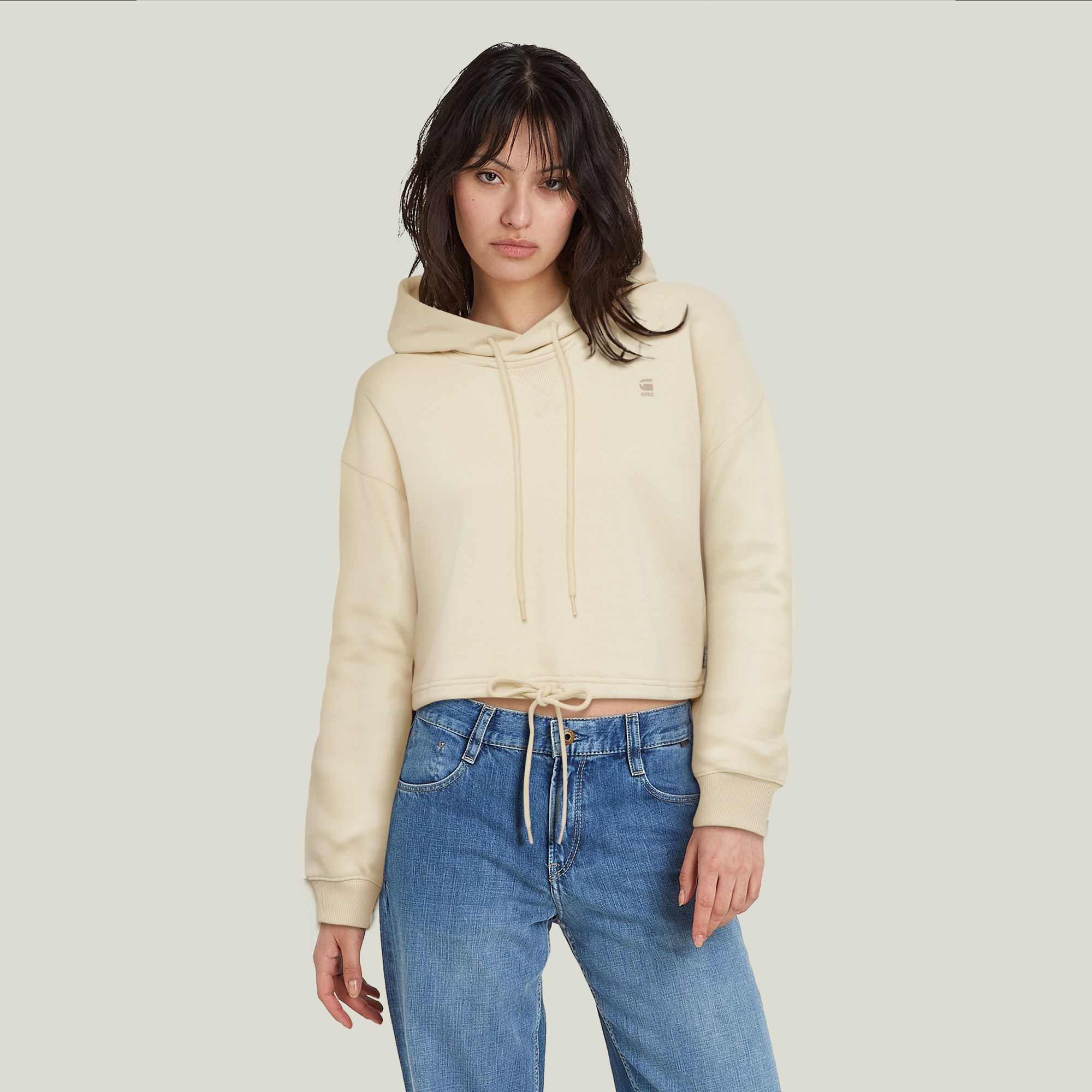 Oversized Cropped Hoodie - Beige - Damen