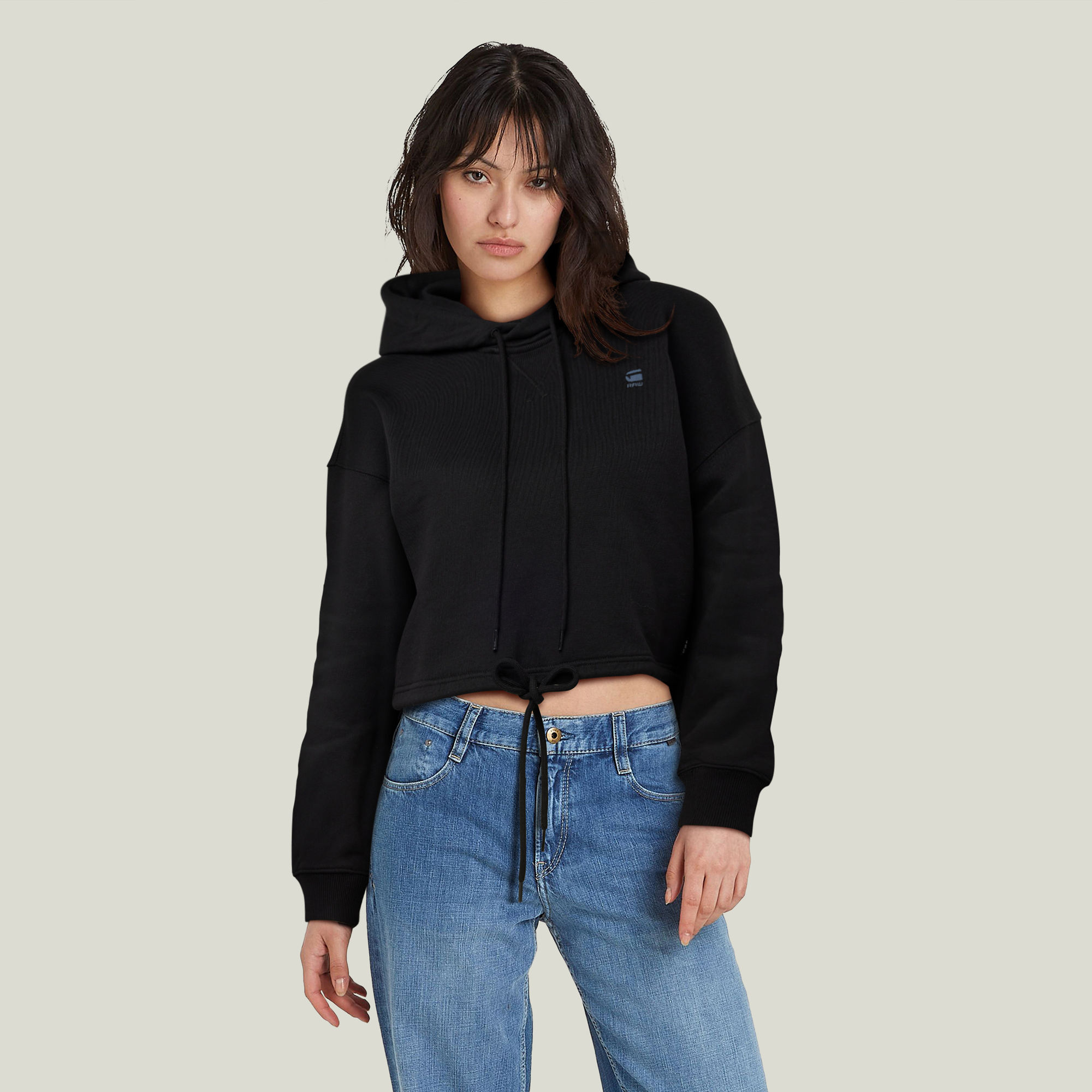 Oversized Cropped Hoodie - Schwarz - Damen