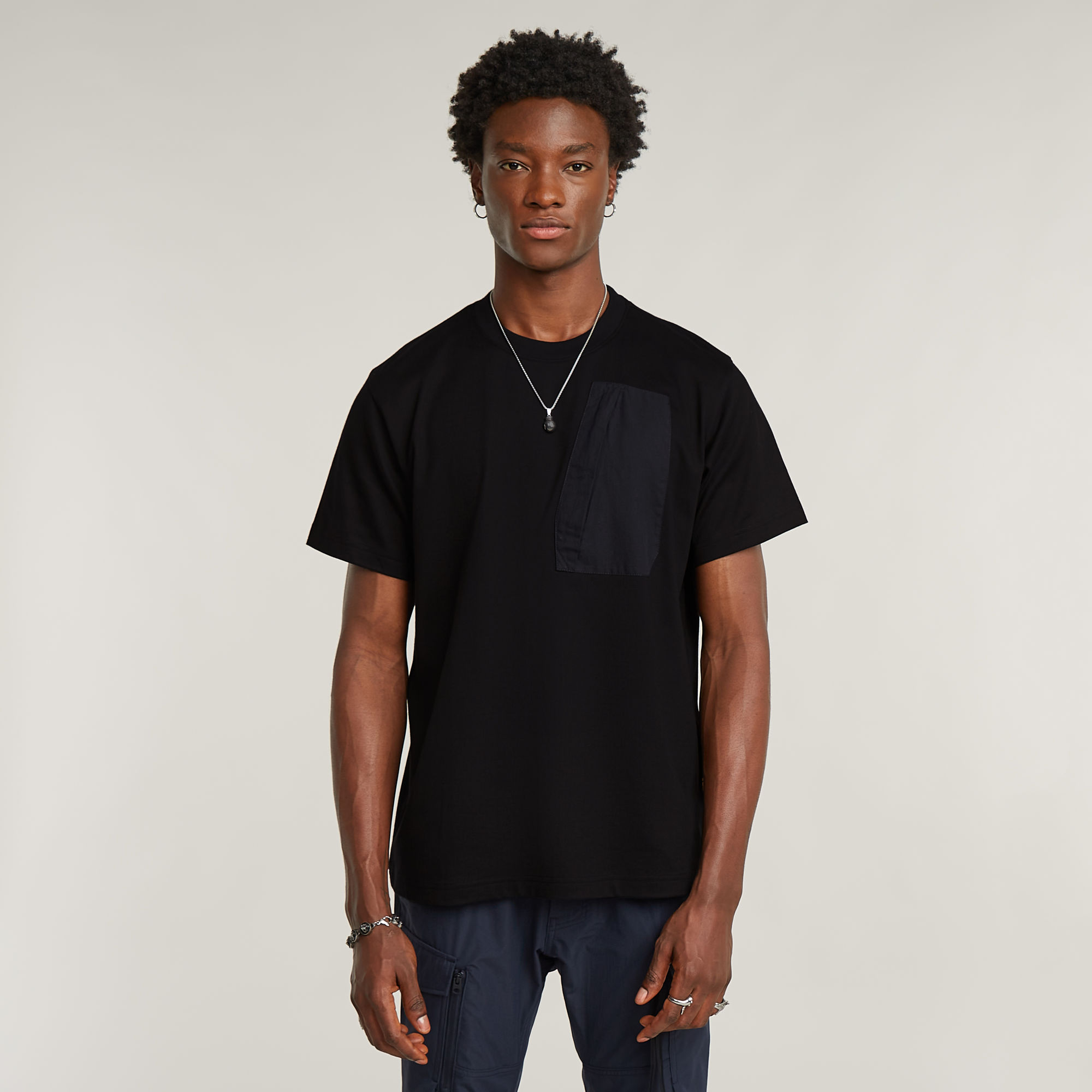 Outdoor Woven Pocket Loose T-Shirt - Schwarz - Herren