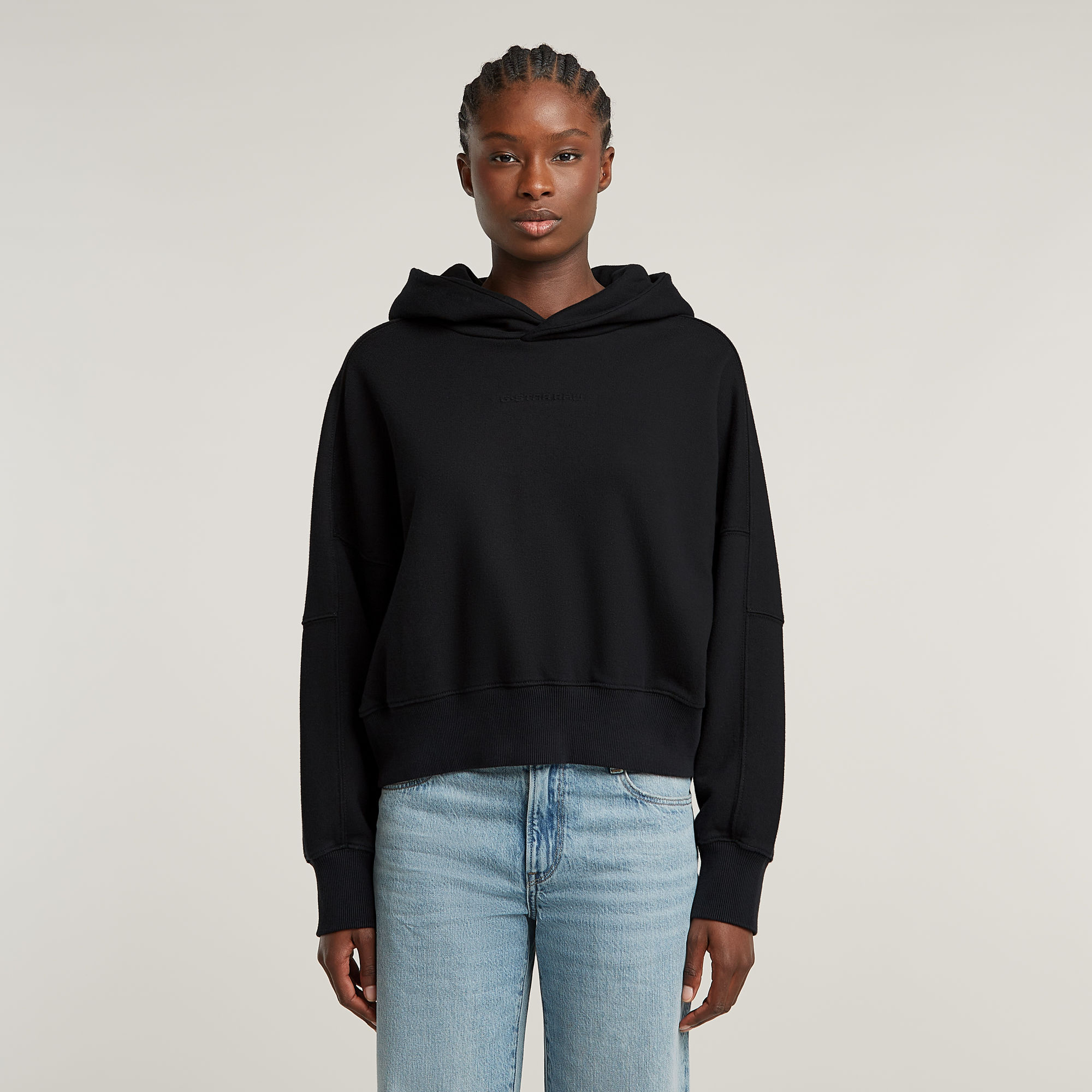 

Embossed Oversized Hooded Sweater - Black - Women