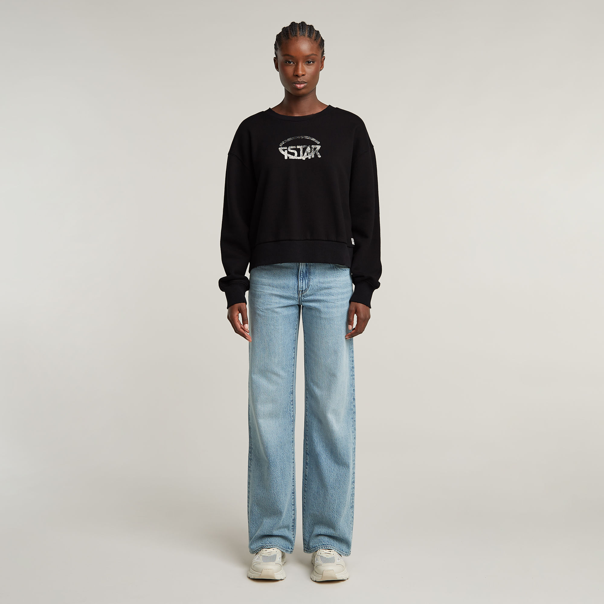 G-Star RAW Logo Loose Sweater Zwart Dames