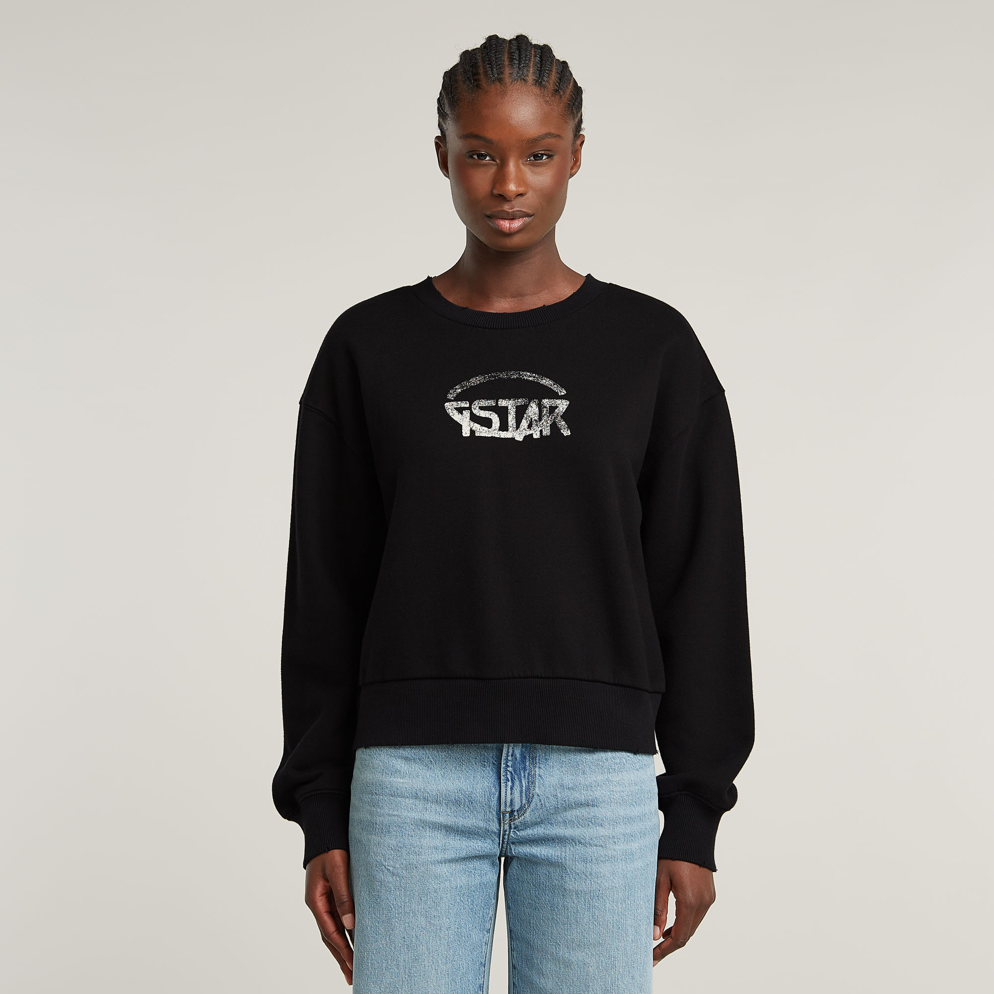 G-Star RAW Logo Loose Sweater Zwart Dames