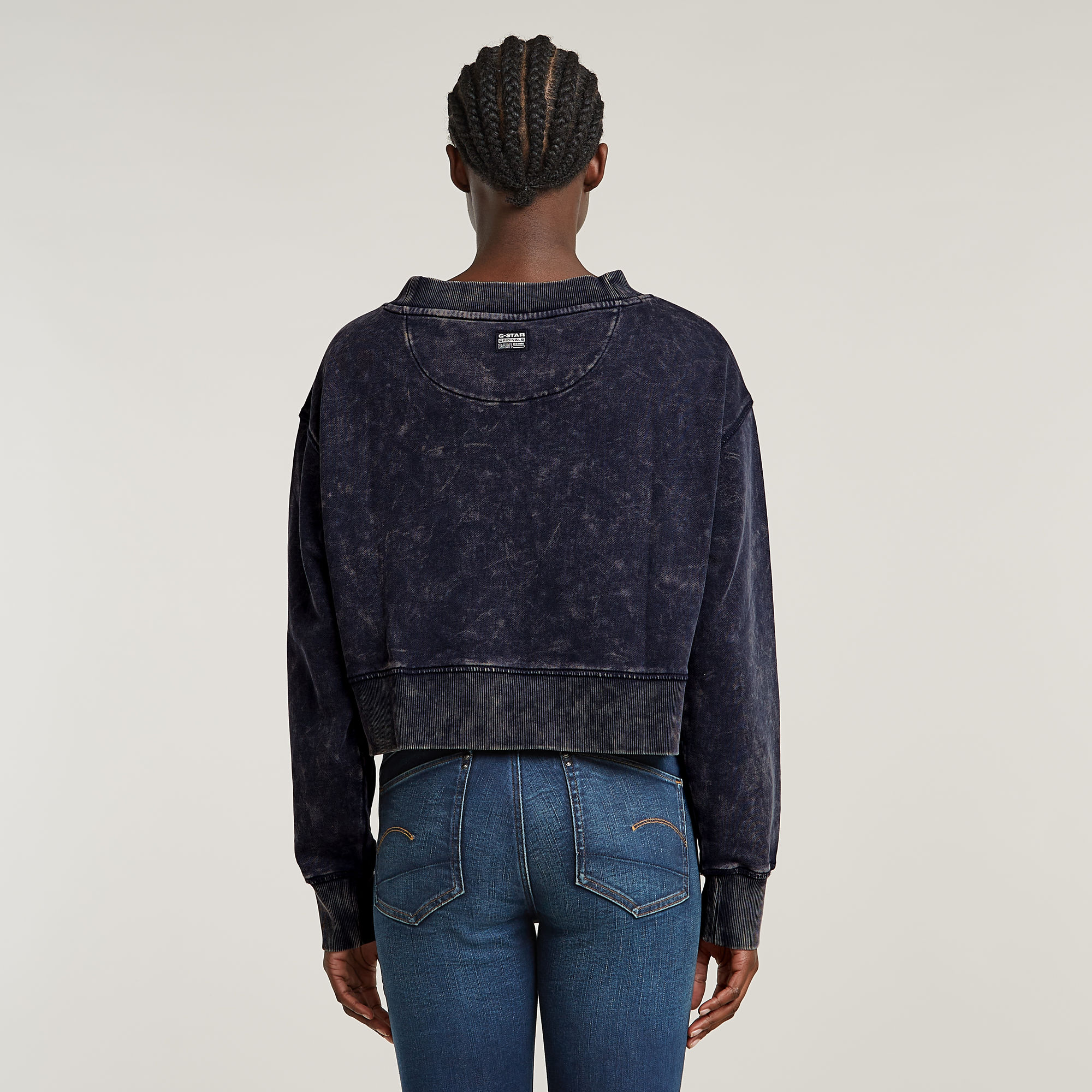 G-Star RAW Overdyed Cropped Logo Loose Sweater Donkerblauw Dames