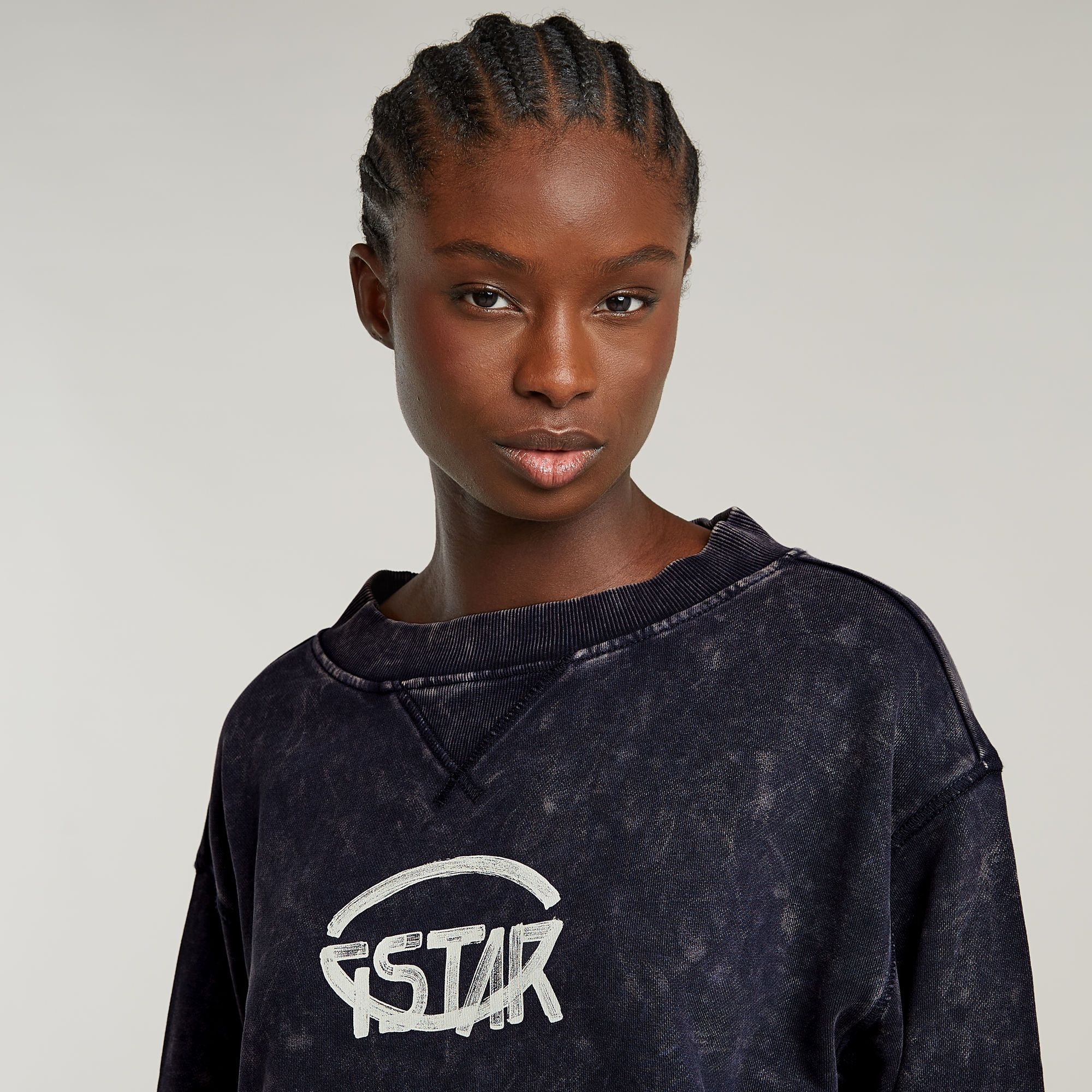 G-Star RAW Overdyed Cropped Logo Loose Sweater Donkerblauw Dames