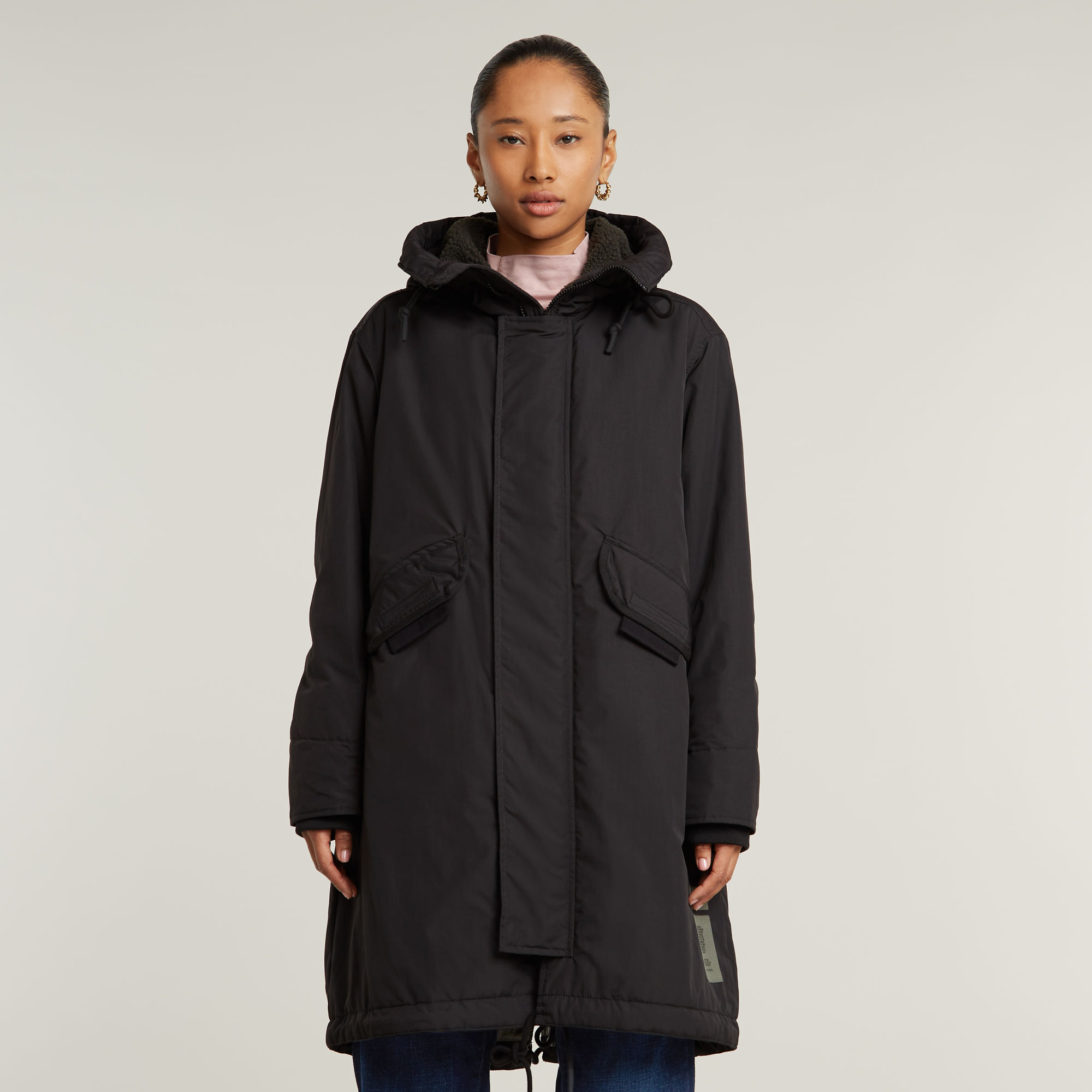 Hooded Fishtail Parka - Schwarz - Damen