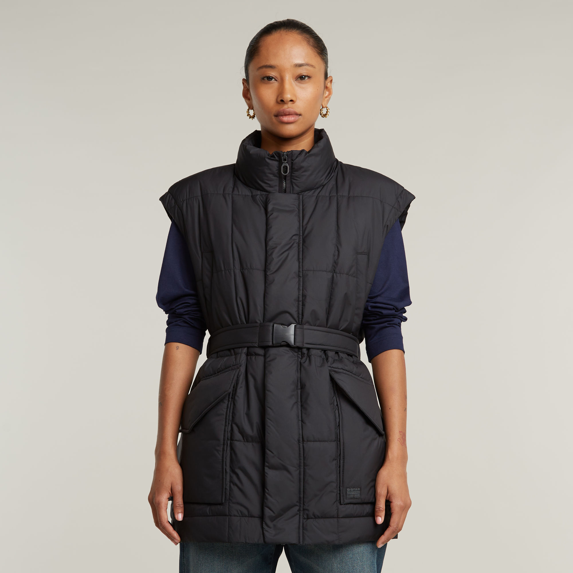 

Belted Padded Vest - Black - Women