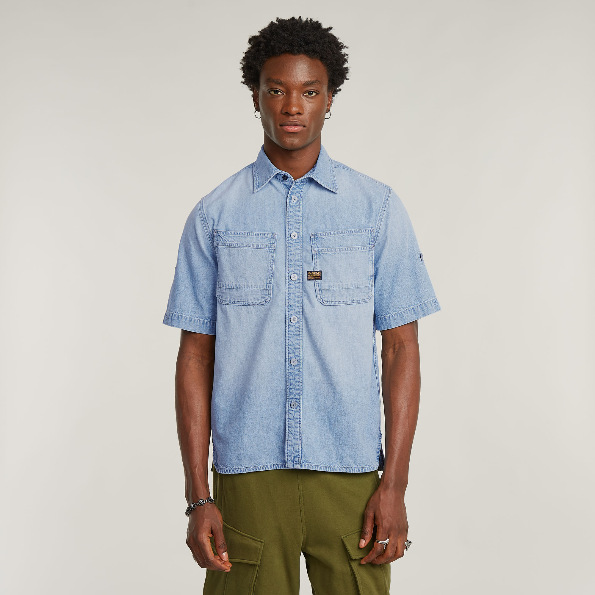 

Slanted Double Pocket Shirt - Light blue - Men