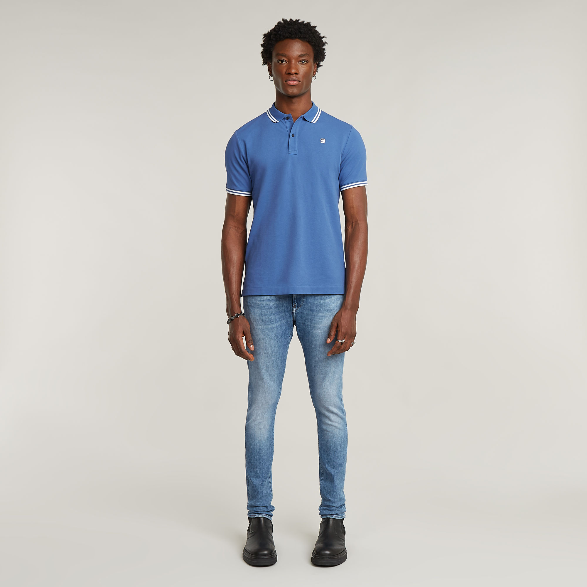 G-Star RAW Dunda Slim Stripe Polo Midden blauw Heren