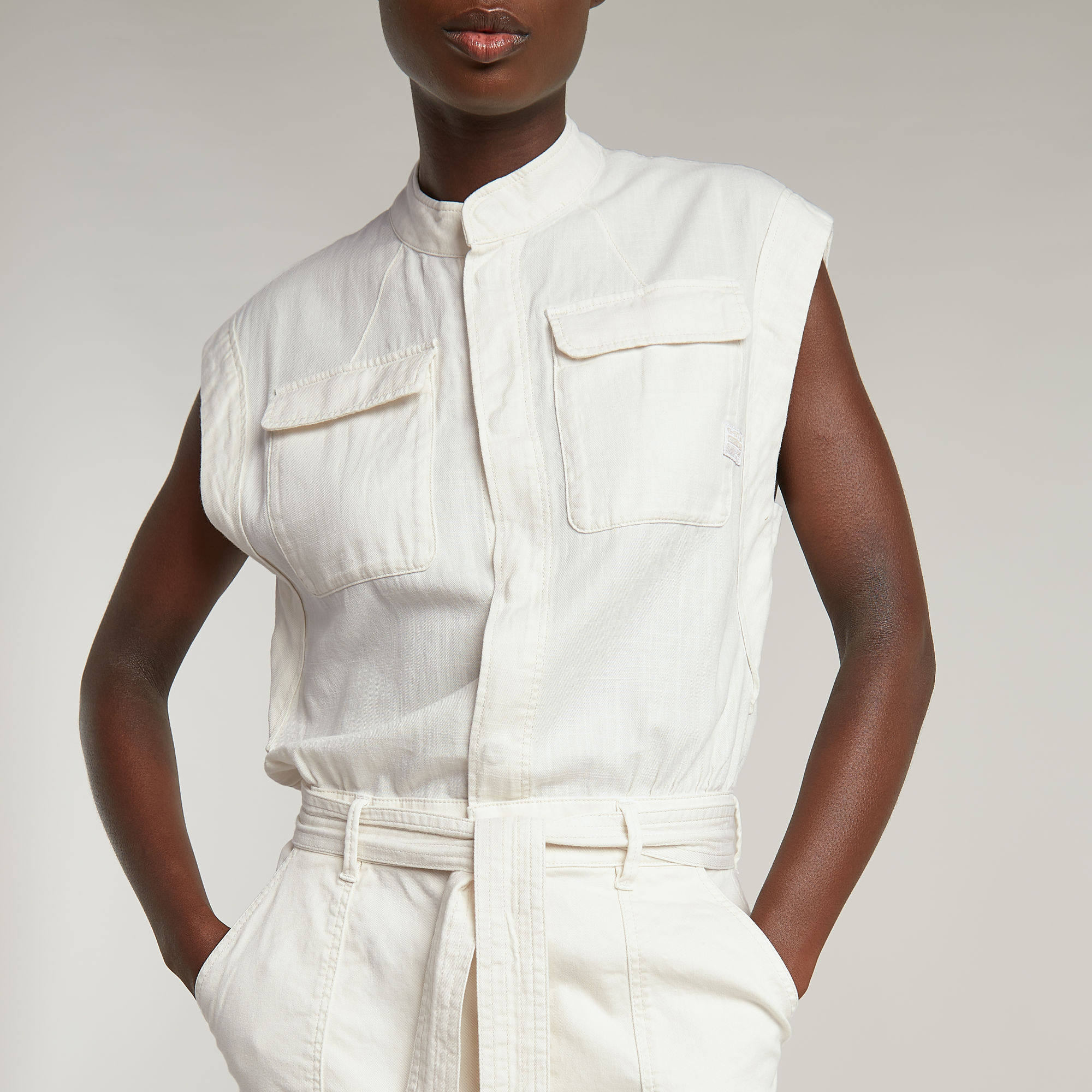 G-Star RAW Cap Sleeve Pocket Jurk Wit Dames