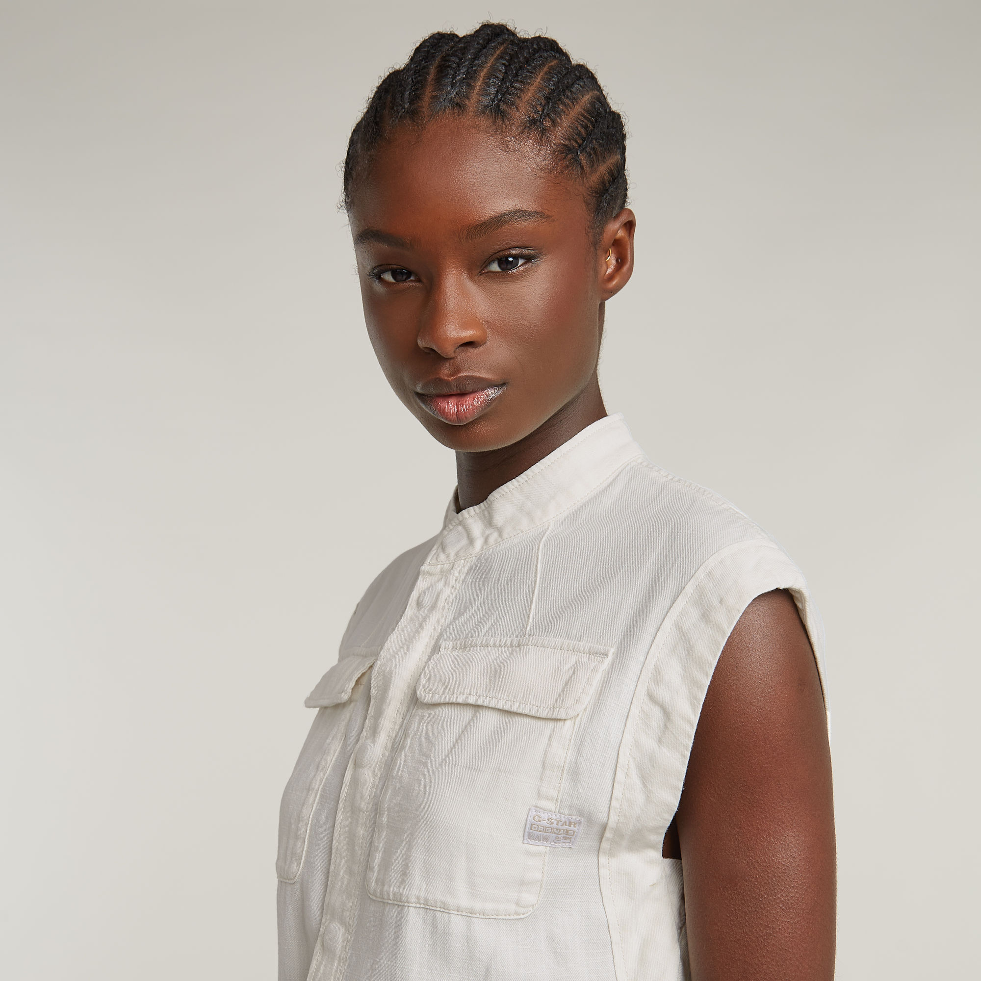 G-Star RAW Cap Sleeve Pocket Jurk Wit Dames