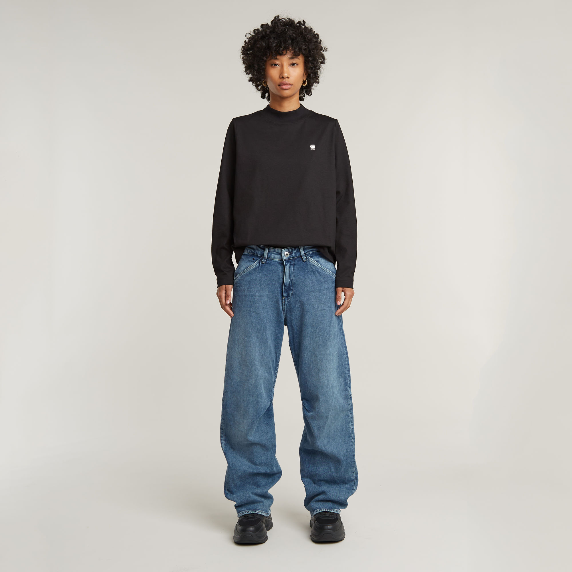 Thumbnail - Eve Low Wide Leg Jeans - Mittelblau - Damen