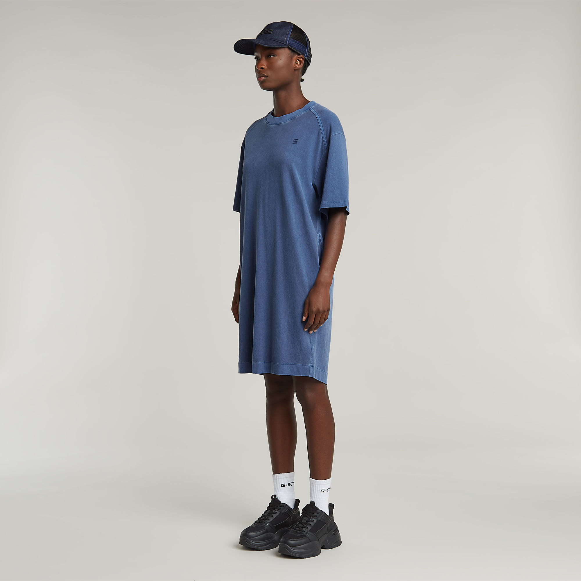 G-Star RAW Overdyed Saddle Sleeve Loose T-Shirt Jurk Midden blauw Dames