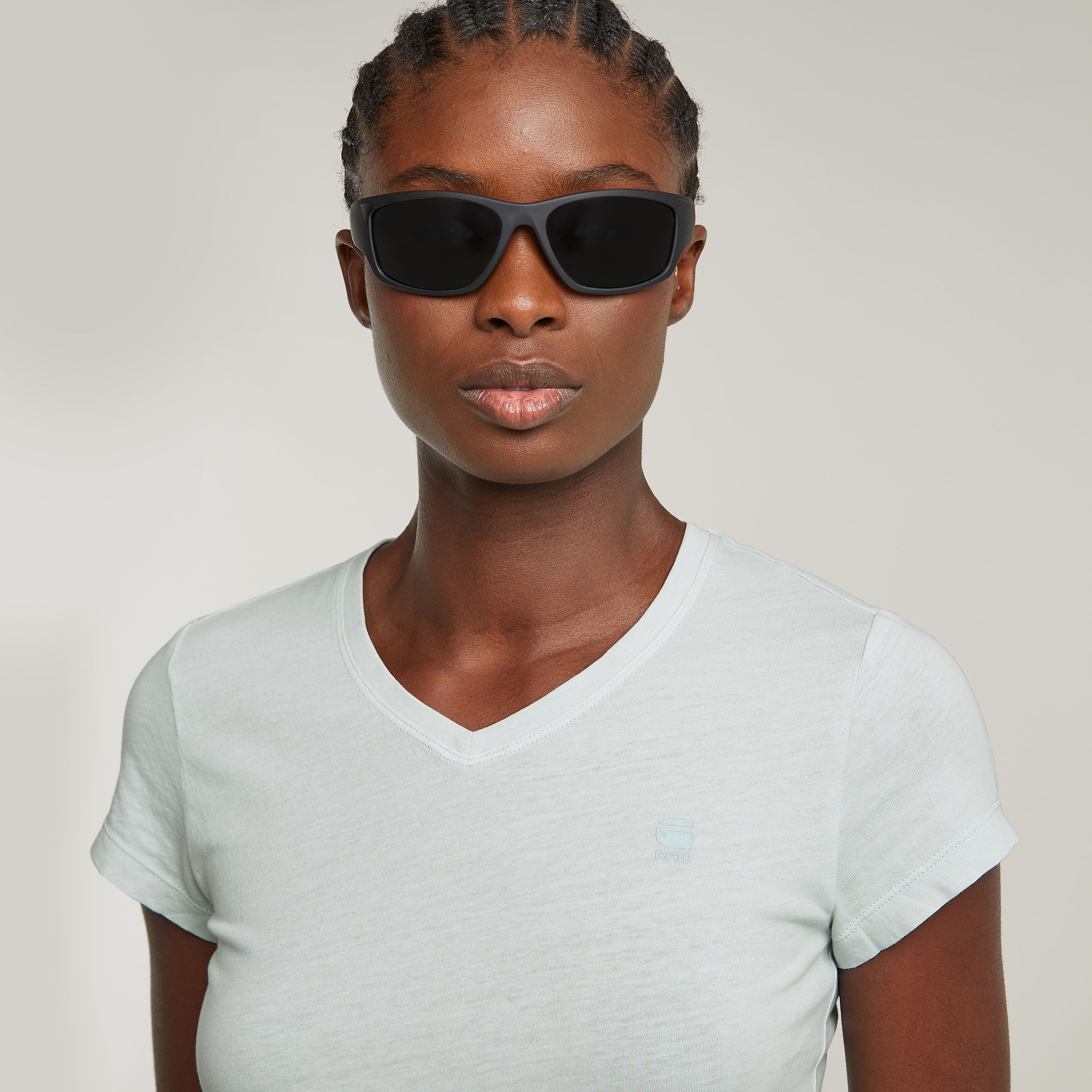 G-Star RAW Overdyed Eyben Slim V-Neck Top Lichtblauw Dames