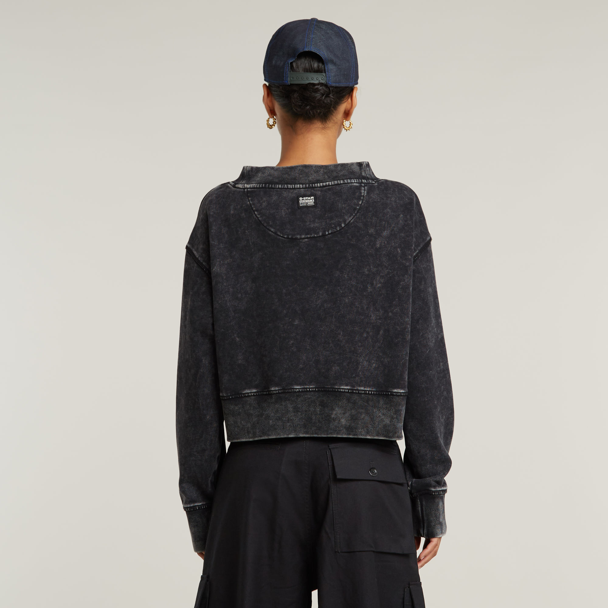 G-Star RAW Overdyed Cropped Logo Loose Sweater Zwart Dames