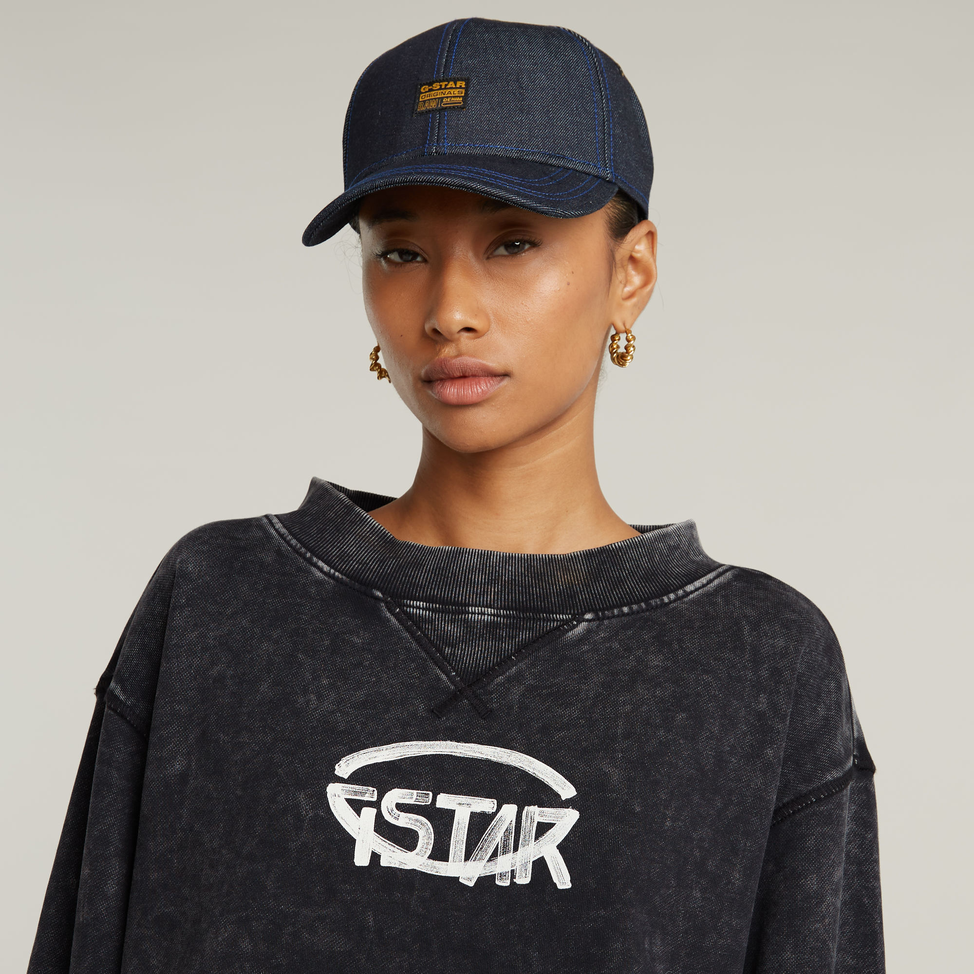 G-Star RAW Overdyed Cropped Logo Loose Sweater Zwart Dames