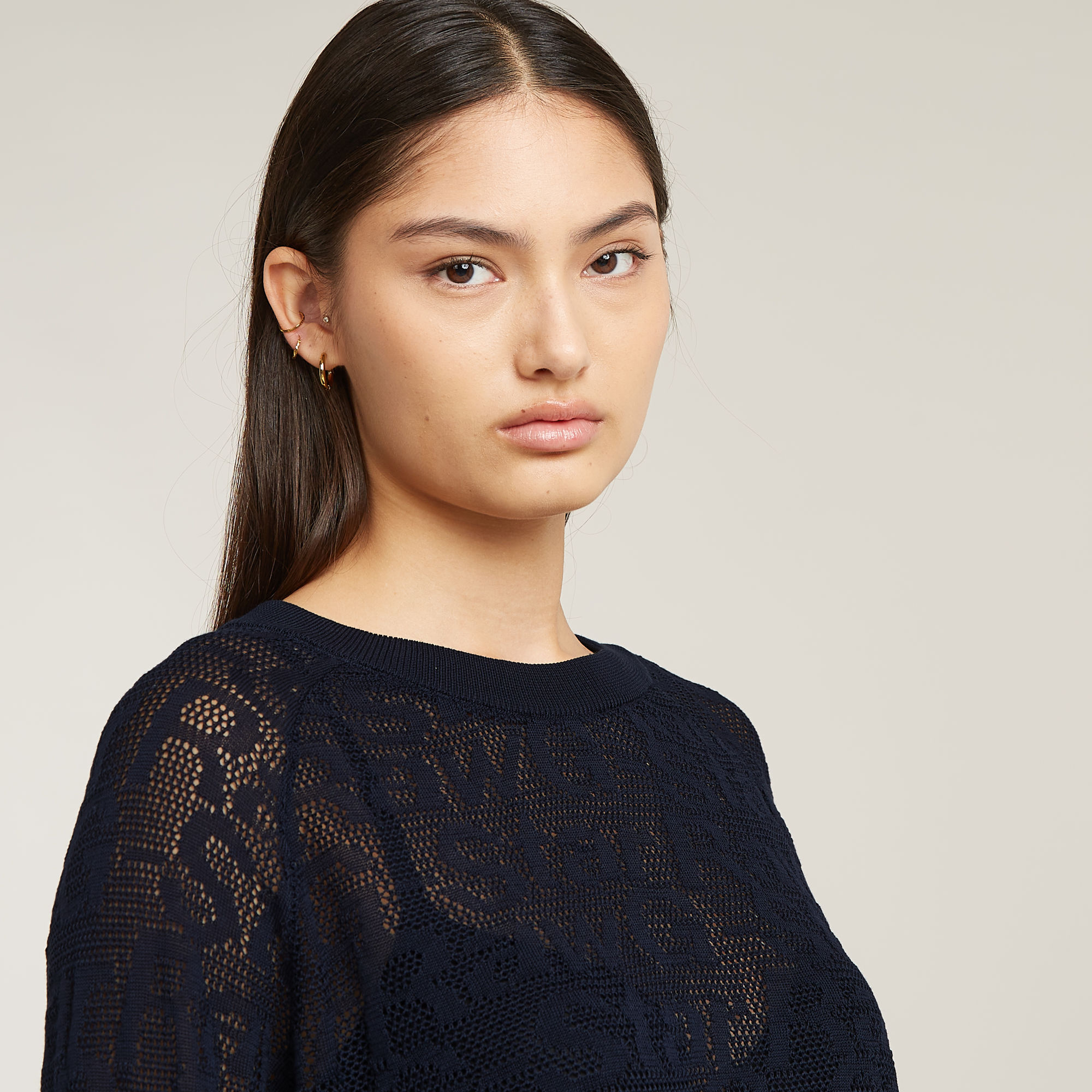 G-Star RAW Pointelle Lichtgewicht Gebreide Trui Donkerblauw Dames