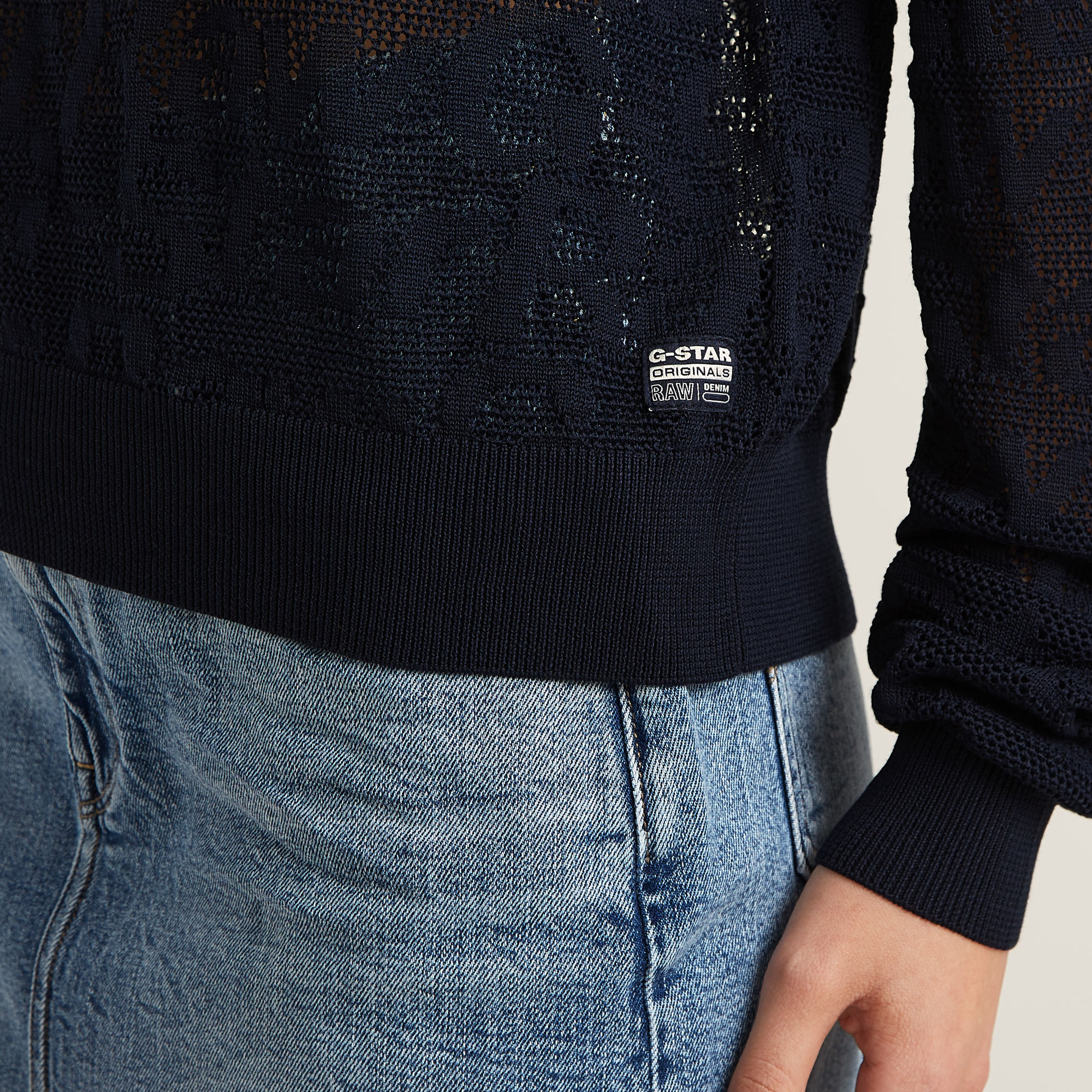 G-Star RAW Pointelle Lichtgewicht Gebreide Trui Donkerblauw Dames