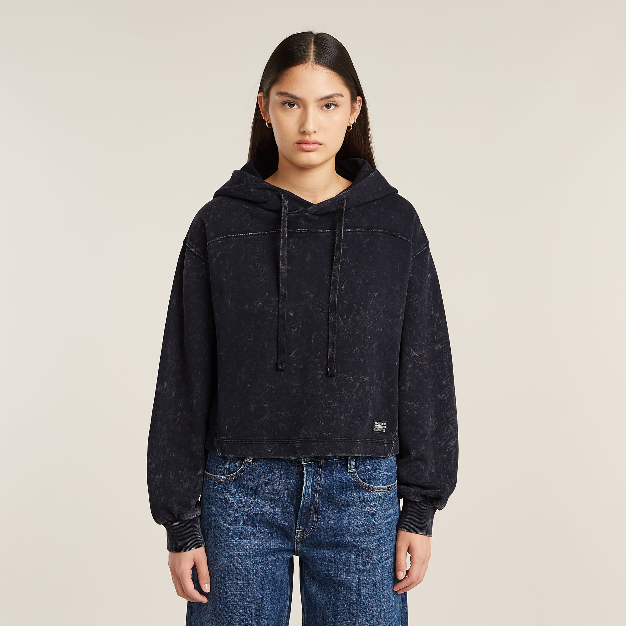 

Overdyed Loose Hooded Sweater - Black - Women