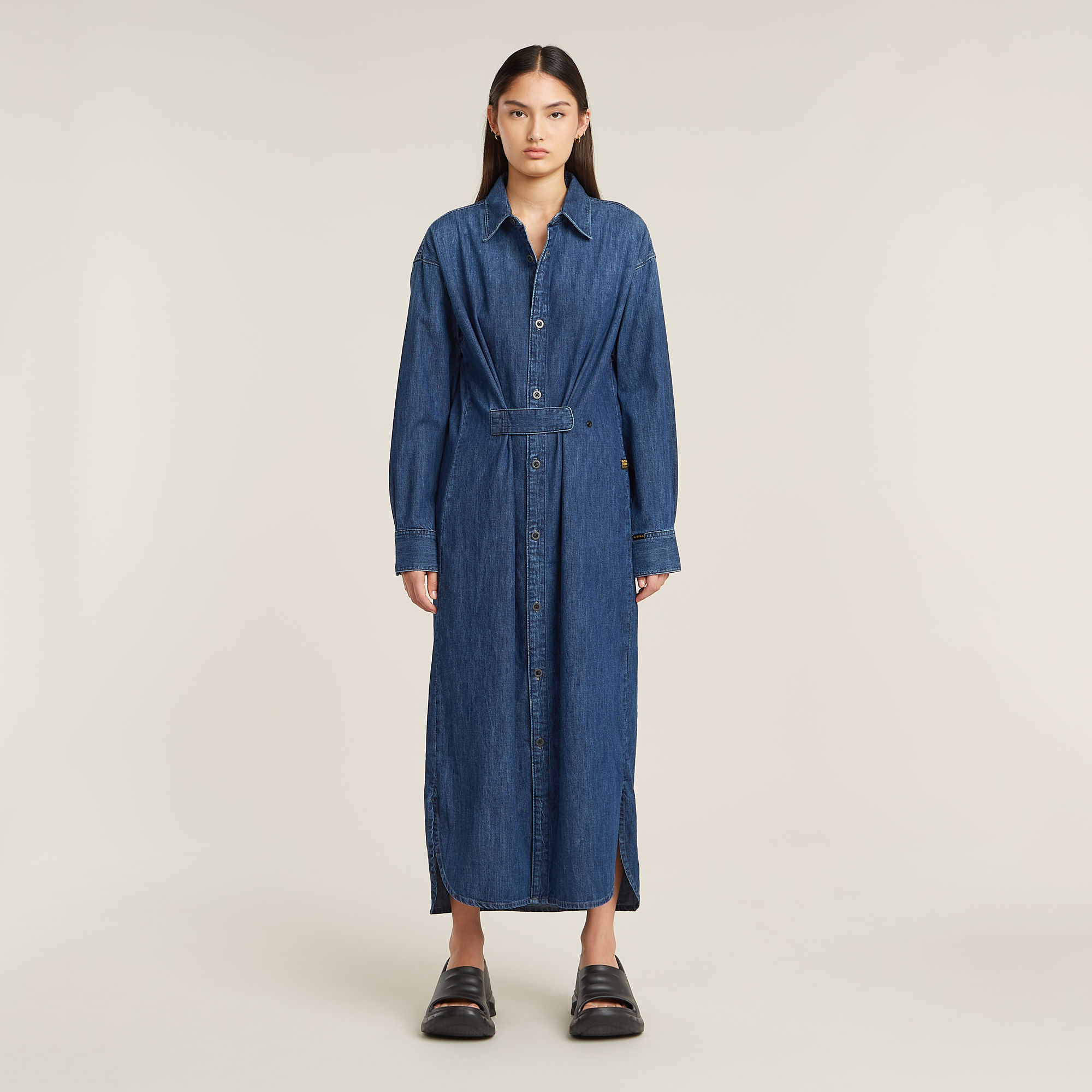 

Long Tab Shirt Dress - Dark blue - Women