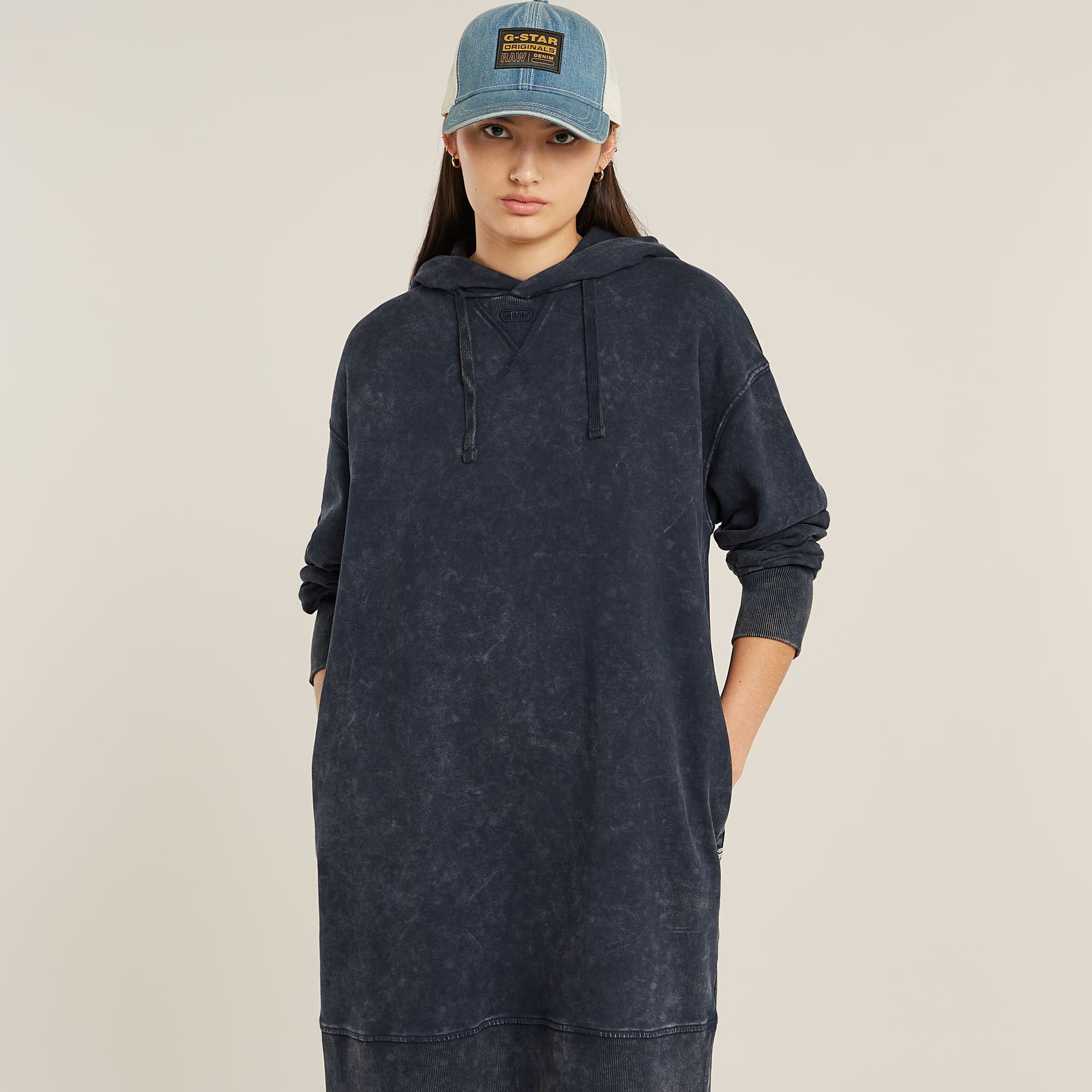 G-Star RAW Loose Overdyed Hoodie Jurk Donkerblauw Dames