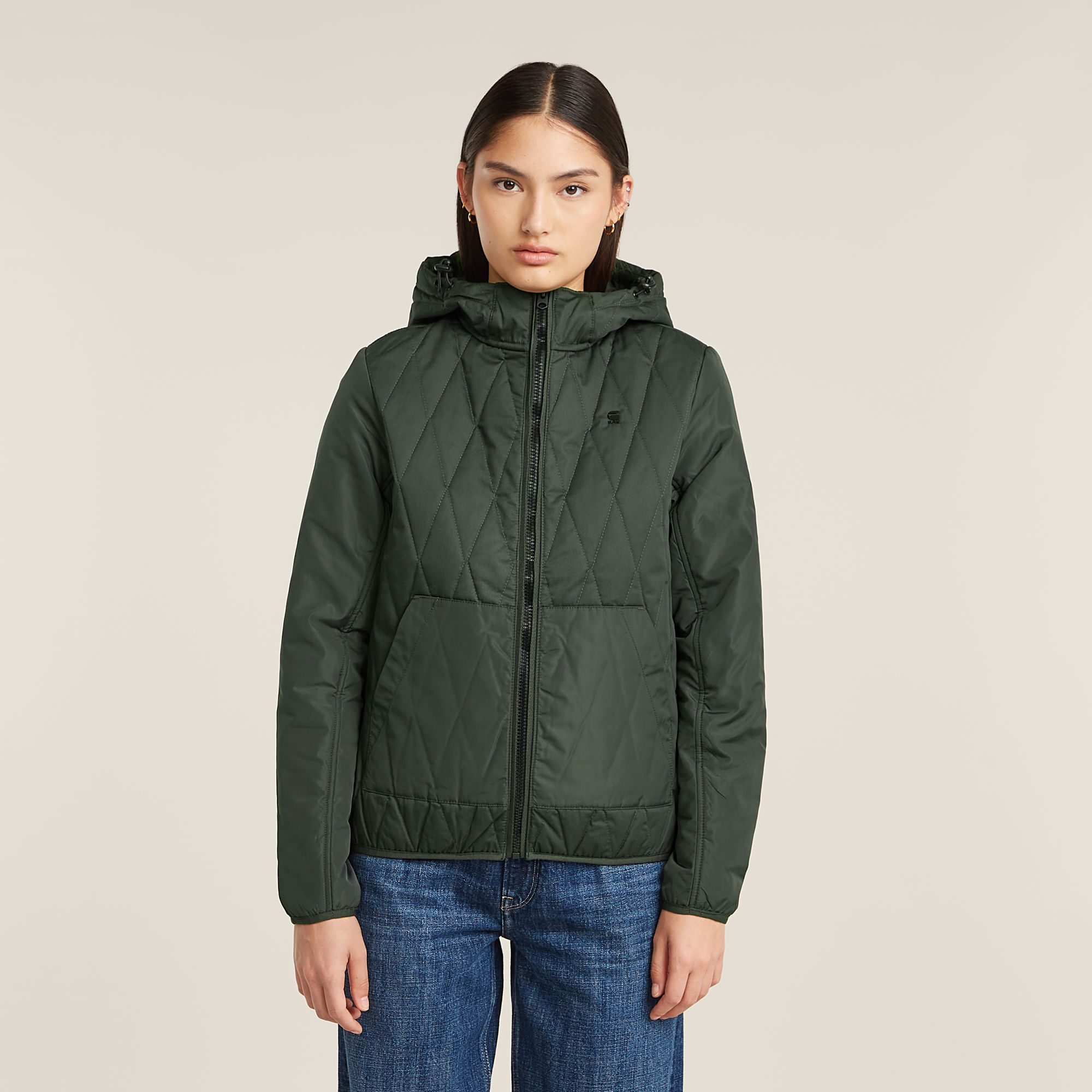 Utility Quilted Hooded Overshirt - Grau - Damen