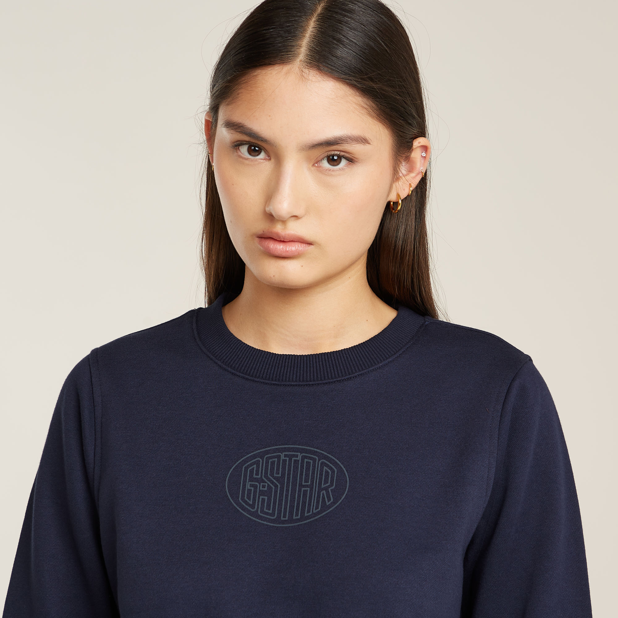 G-Star RAW Logo Crew Sweater Donkerblauw Dames