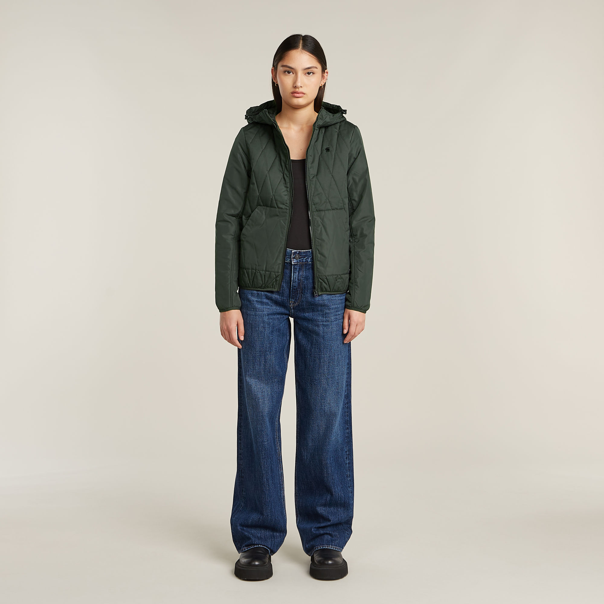 G-Star RAW Utility Quilt Overshirt Met Capuchon Grijs Dames