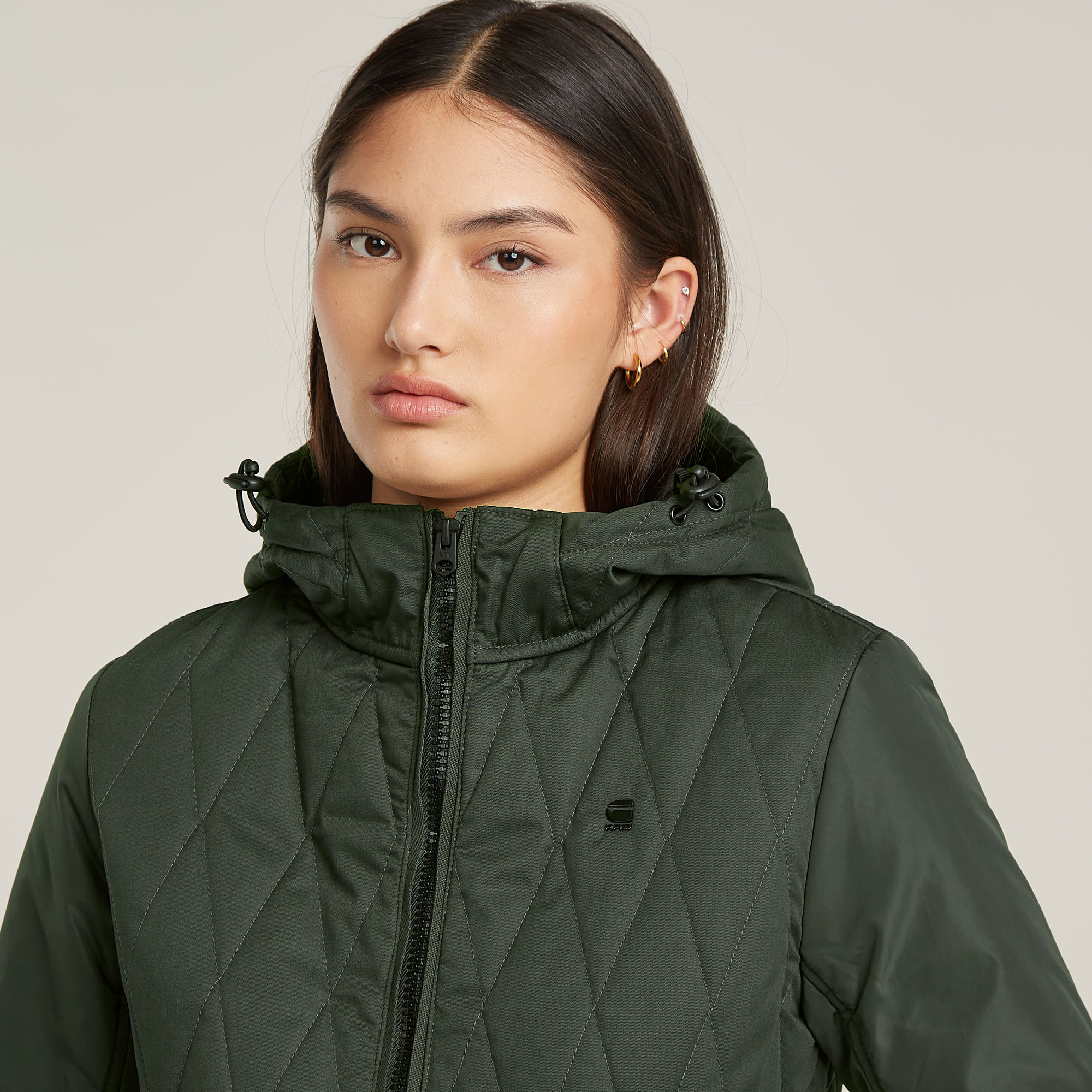 G-Star RAW Utility Quilt Overshirt Met Capuchon Grijs Dames