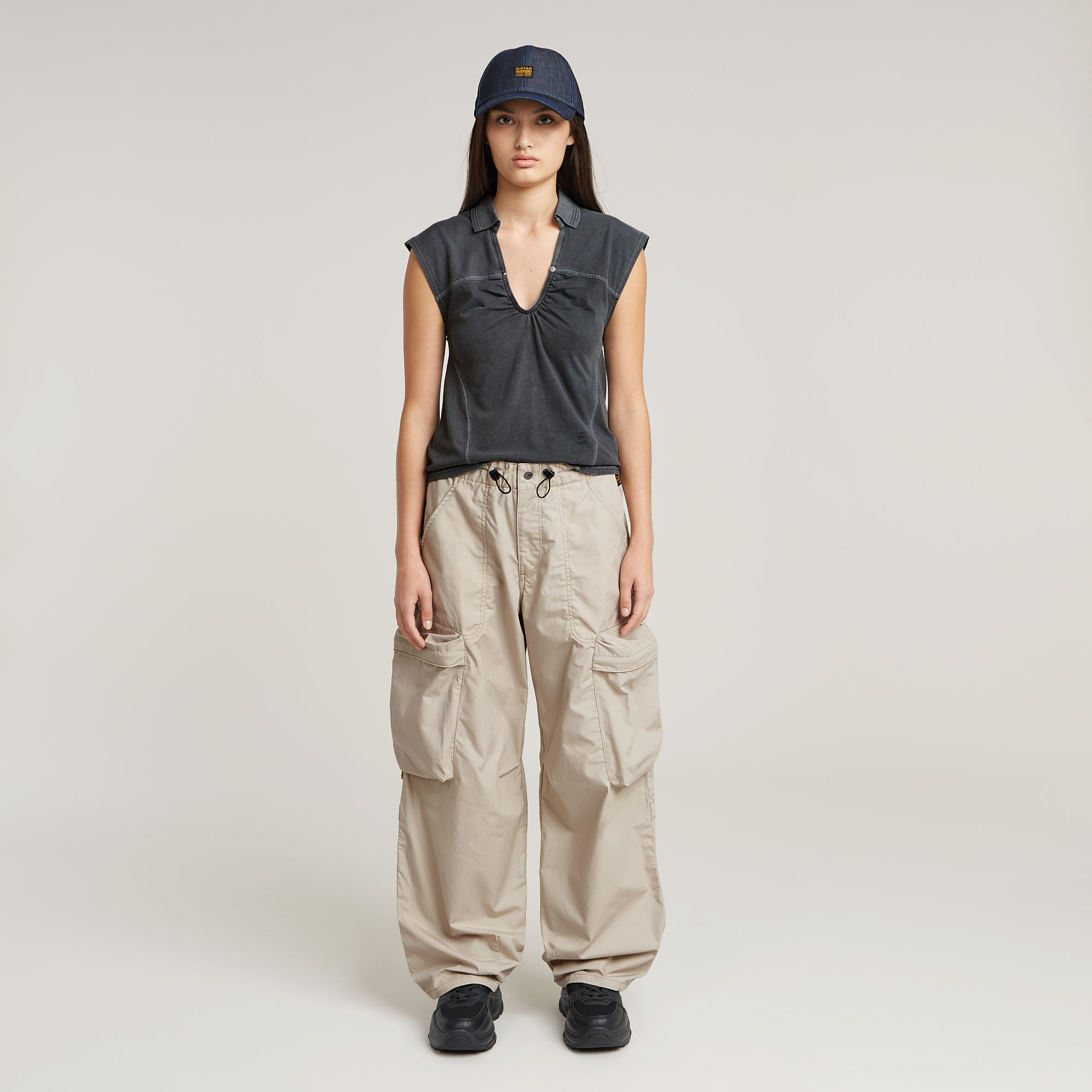 Thumbnail - Balloon Cargo High Waist Hose - Beige - Damen