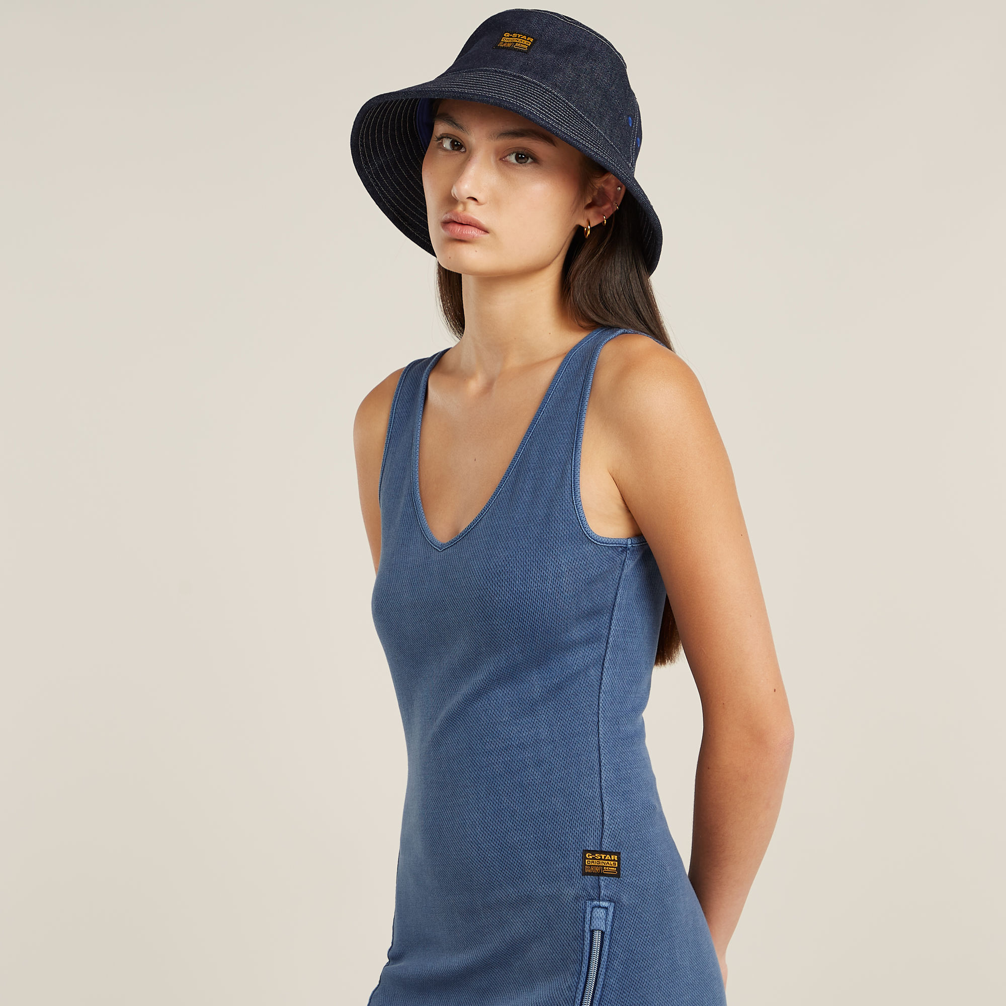 G-Star RAW Overdyed Jurk Asymmetric Zip Midden blauw Dames