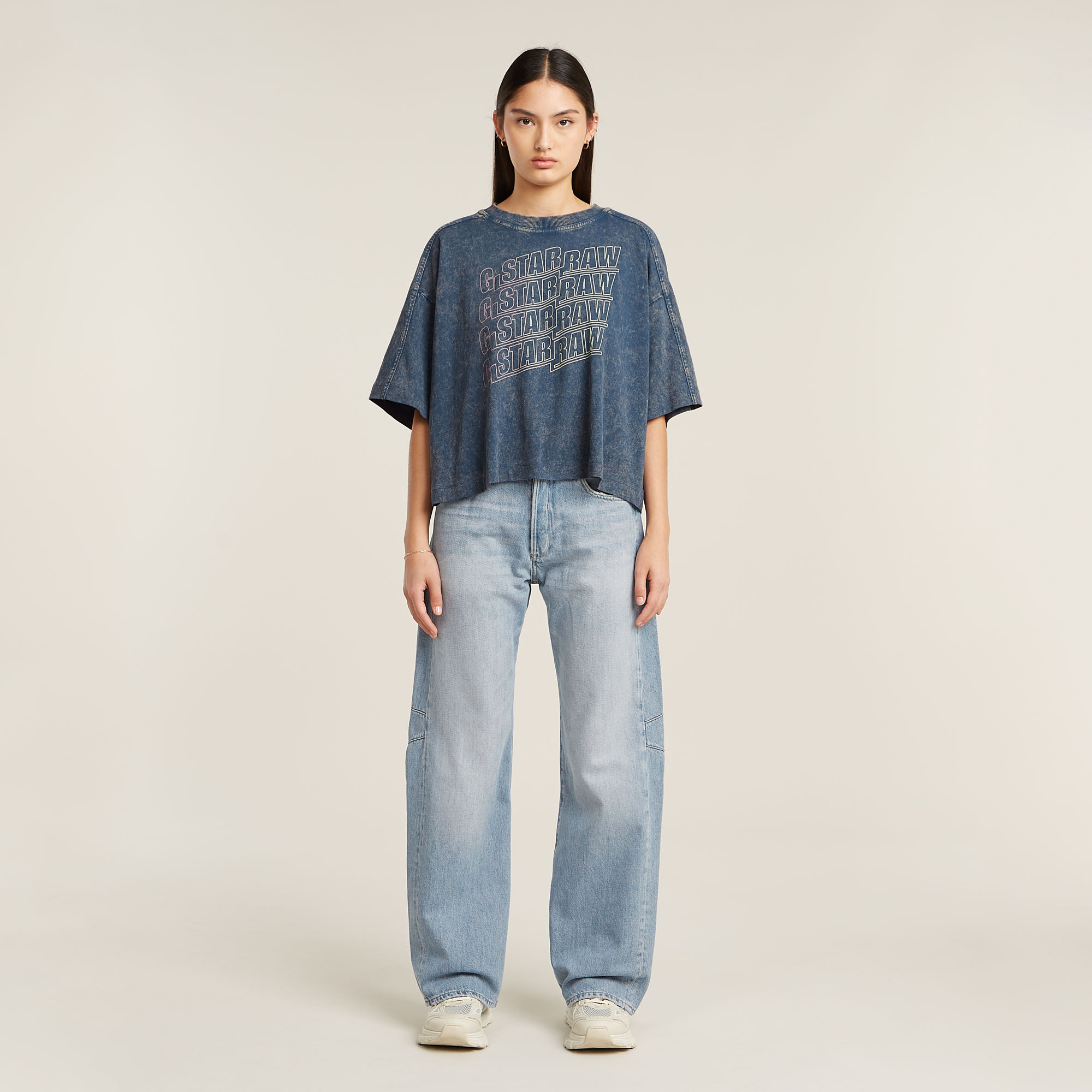 G-Star RAW Washed Multi Logo Oversized T-shirt Midden blauw Dames