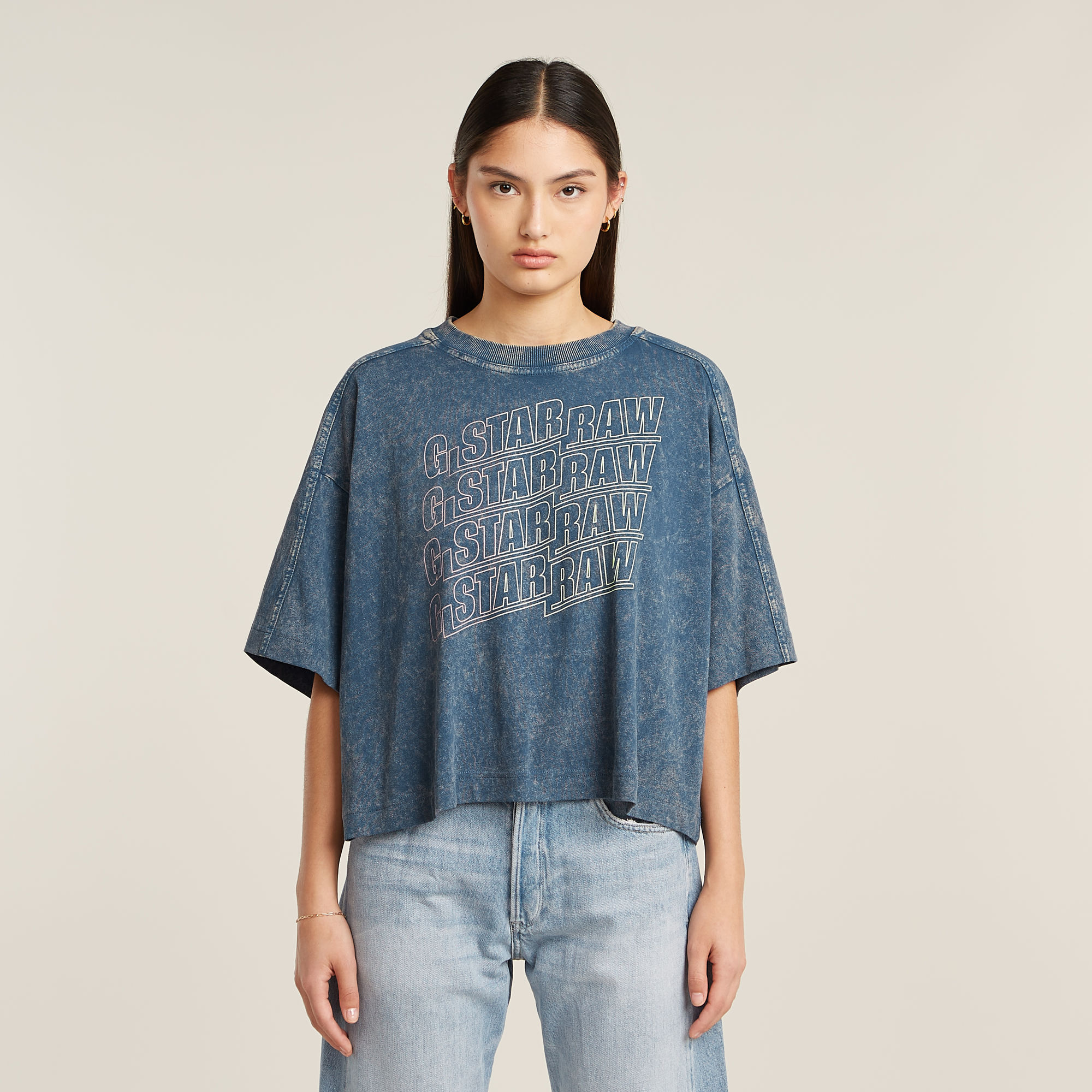 G-Star RAW Washed Multi Logo Oversized T-shirt - Midden blauw - Dames