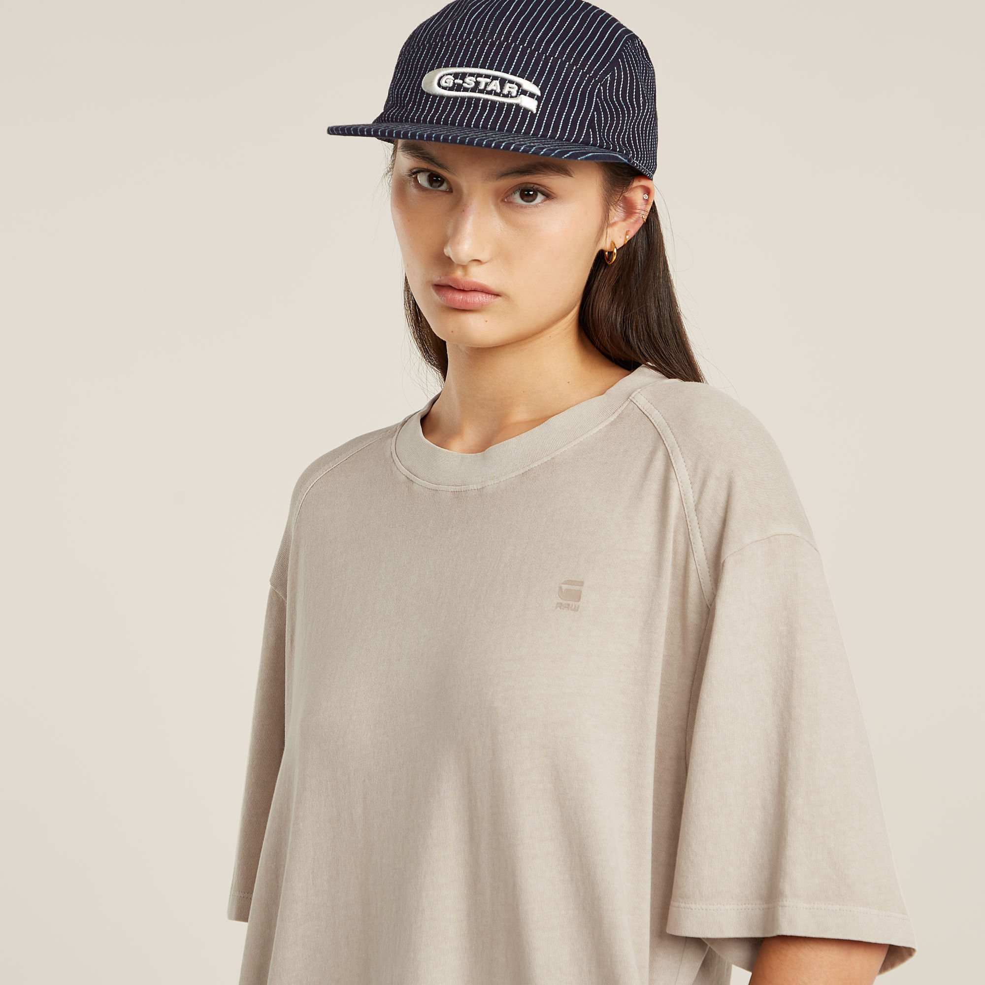G-Star RAW Overdyed Saddle Sleeve Loose T-Shirt Jurk Beige Dames