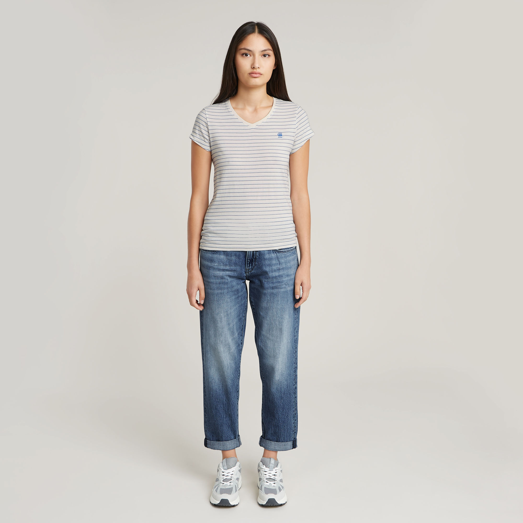 G-Star RAW Stripe Eyben Slim V-hals T-shirt 2.0 Meerkleurig Dames