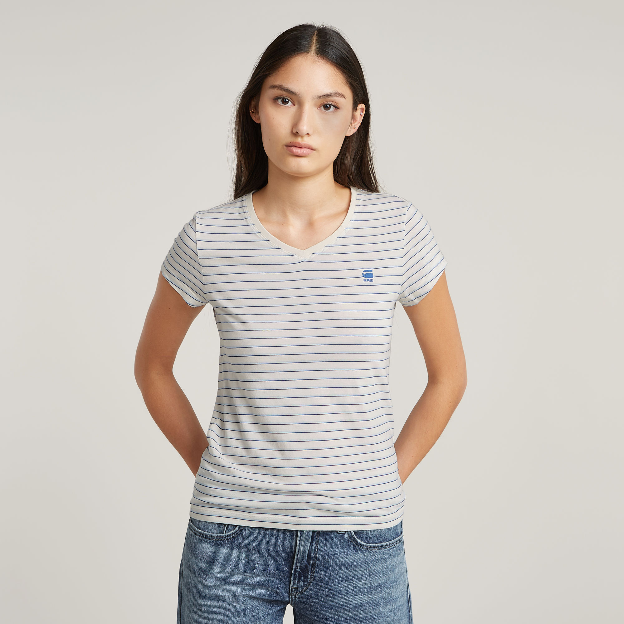 G-Star RAW Stripe Eyben Slim V-hals T-shirt 2.0 Meerkleurig Dames