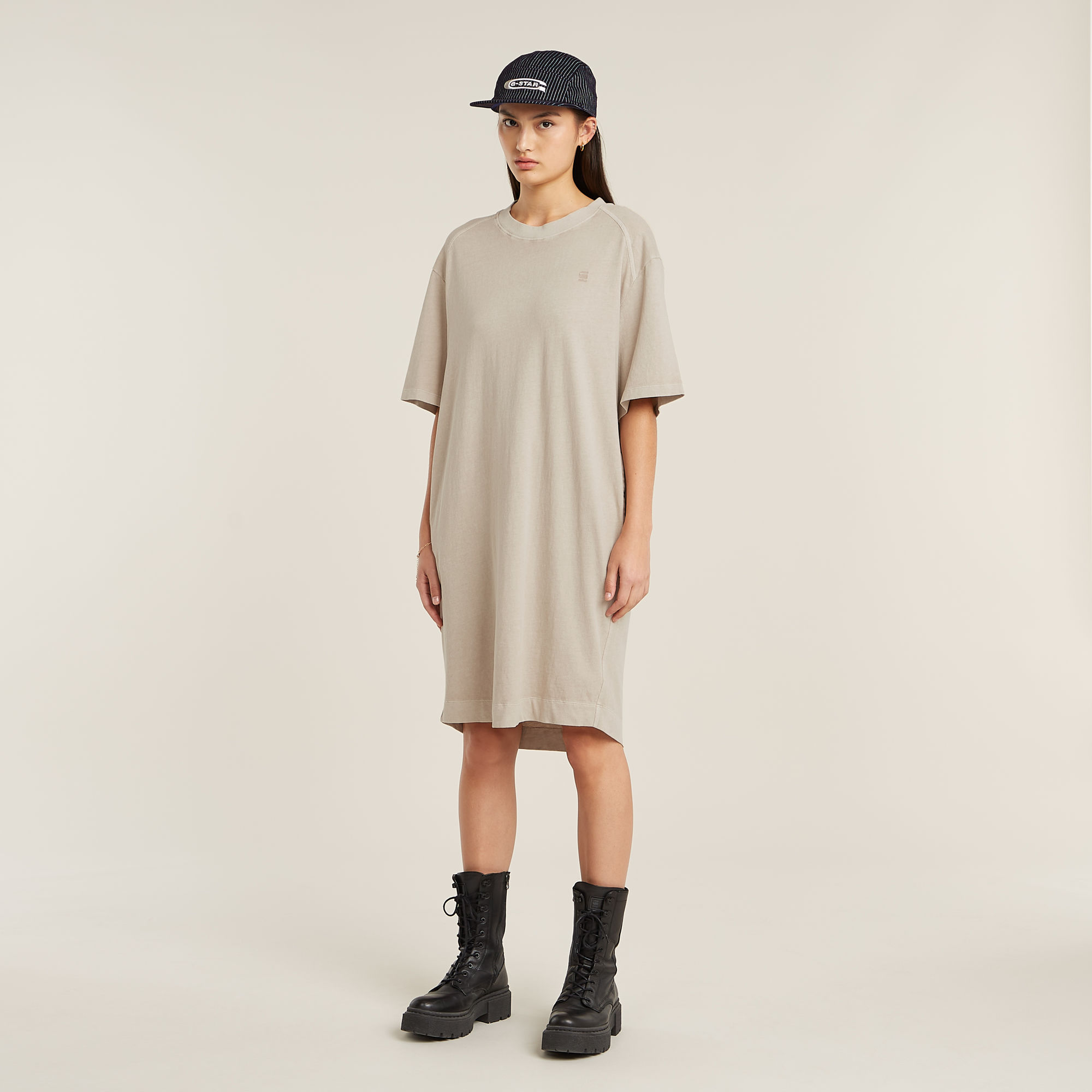 G-Star RAW Overdyed Saddle Sleeve Loose T-Shirt Jurk Beige Dames