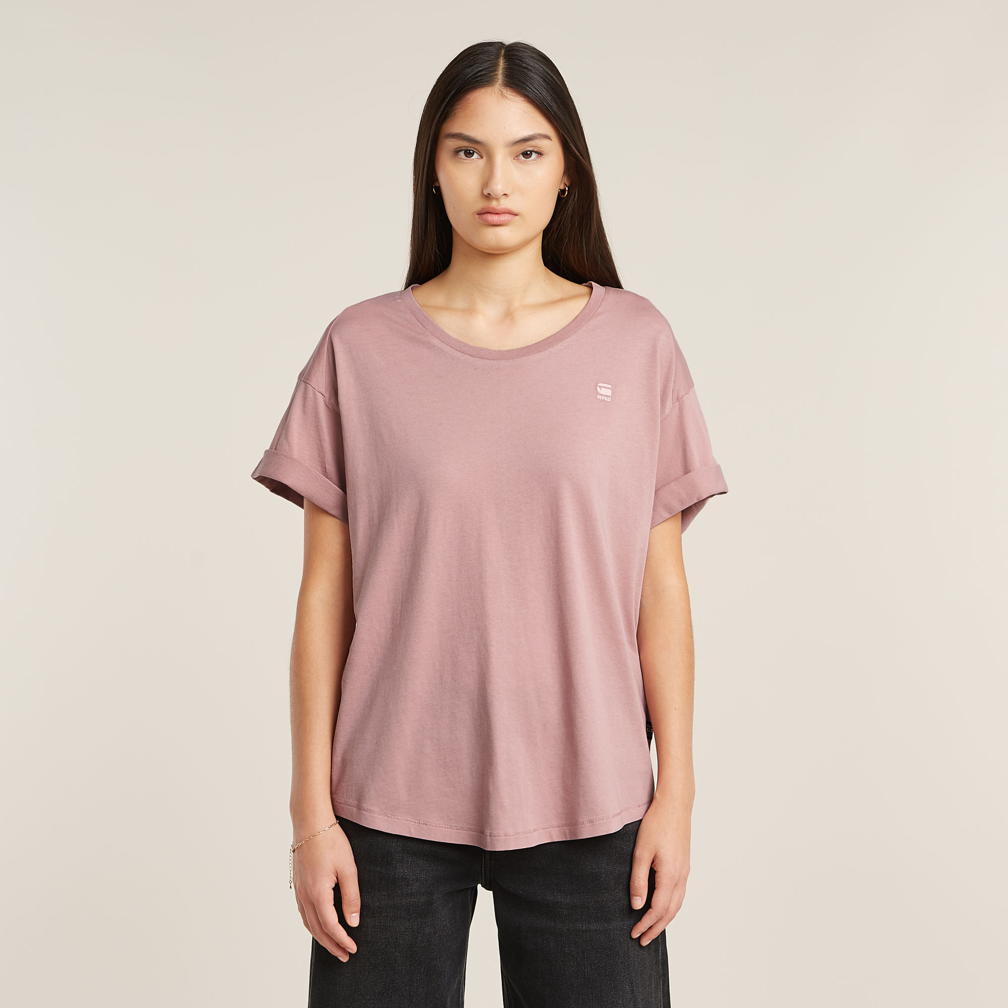 

Rolled Up Sleeve Boyfriend Top - Pink - Women