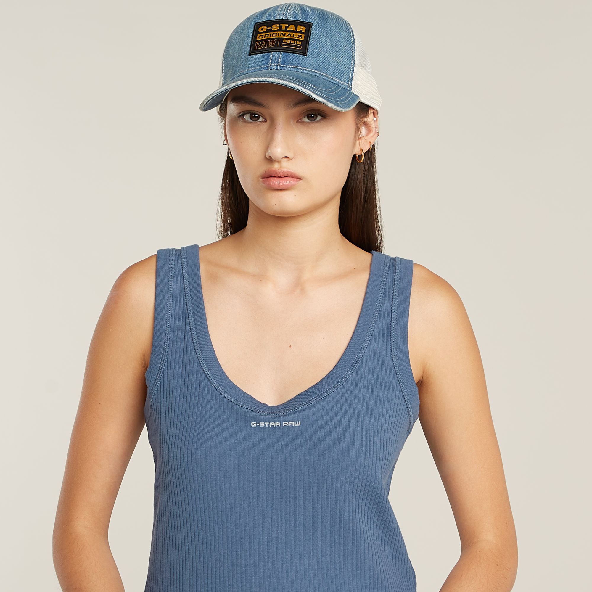 G-Star RAW Slim Rib Tanktop Midden blauw Dames